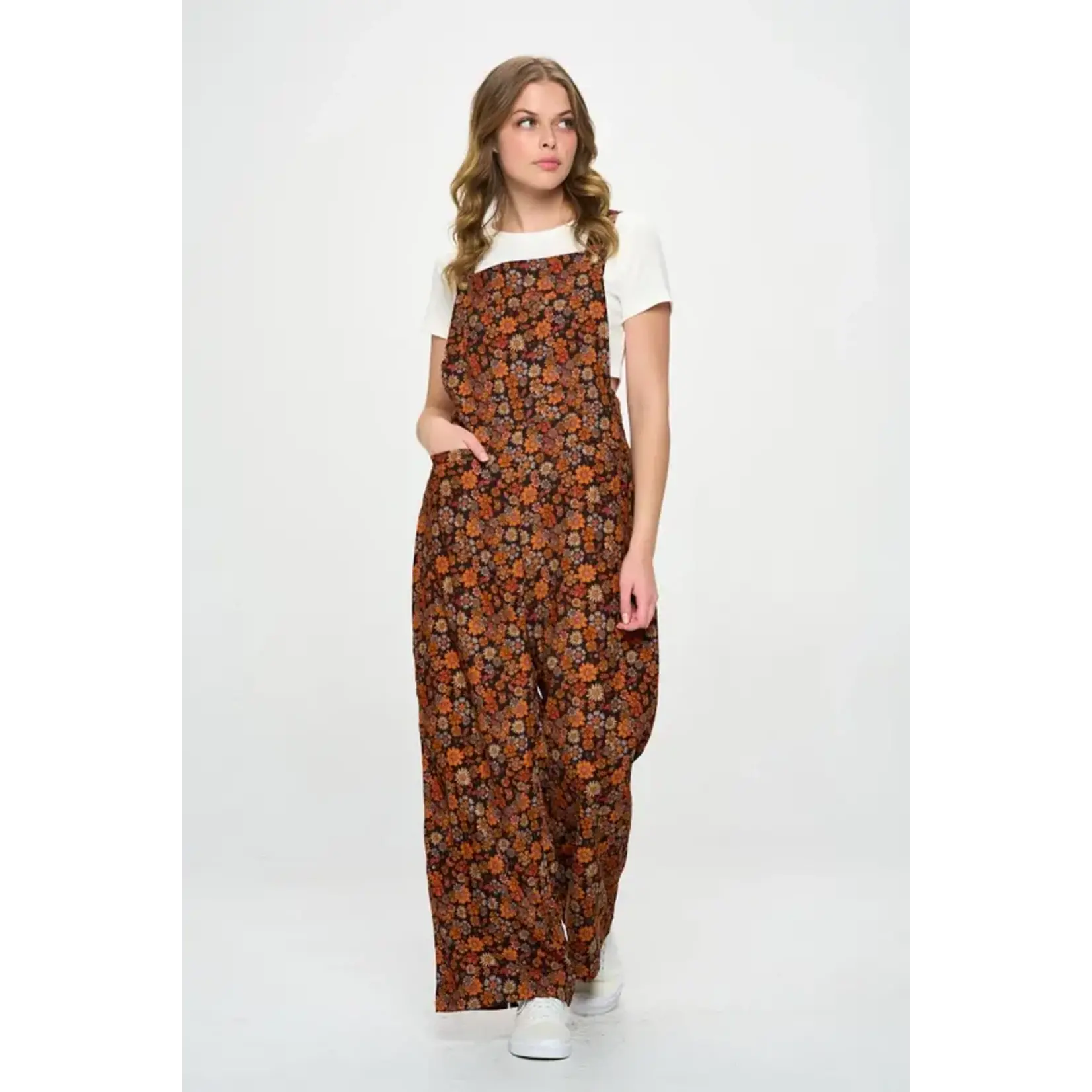 SM Wardrobe Fall Floral Corduroy Overalls