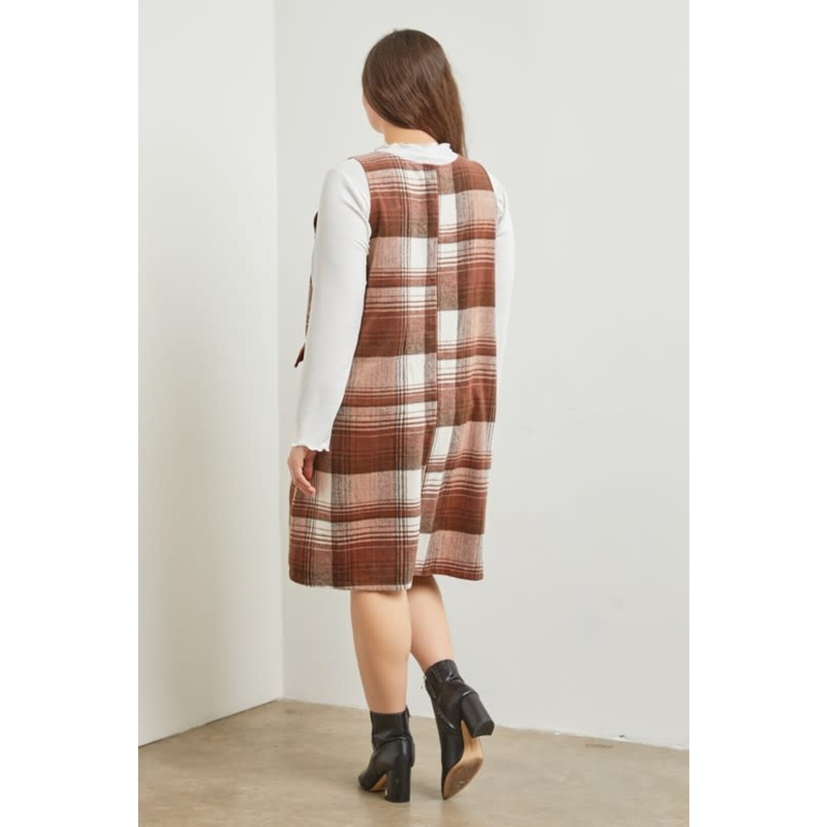 Polagram by Wellmade USA Brown Plaid Flannel Jumper Dress