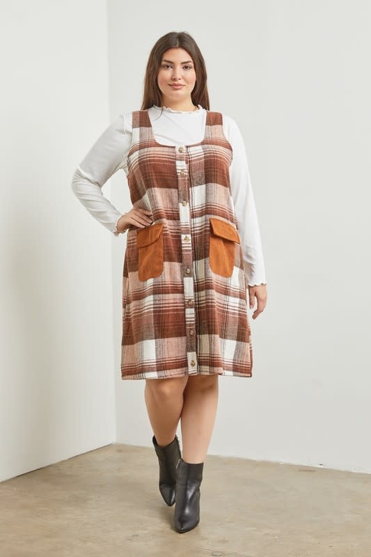 Brown Plaid Flannel Jumper Dress