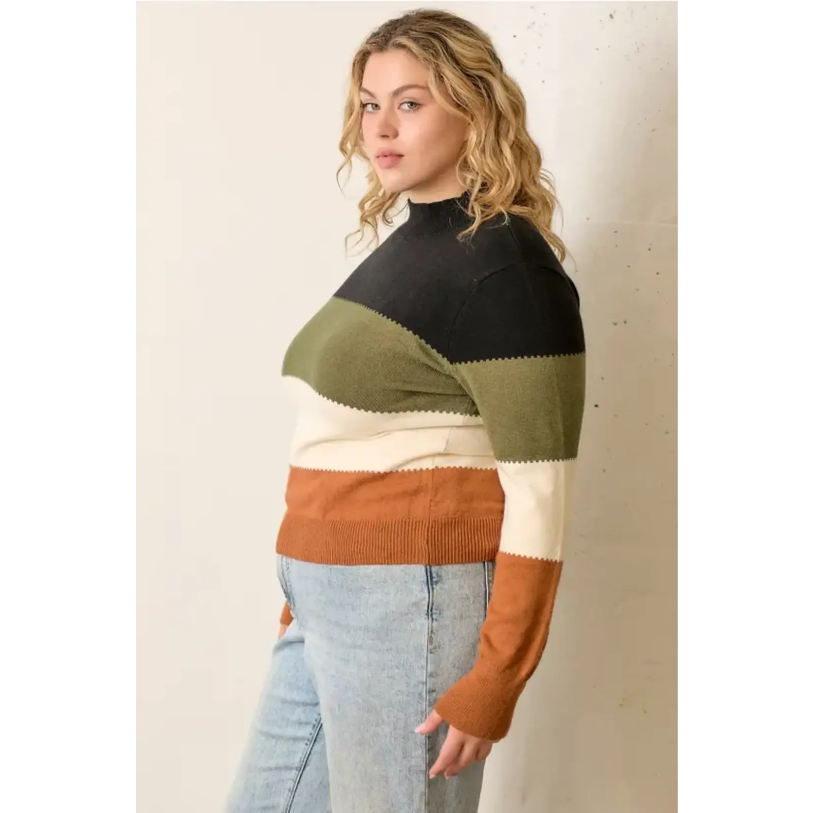 Polagram by Wellmade USA Colorblock Mockneck Sweater