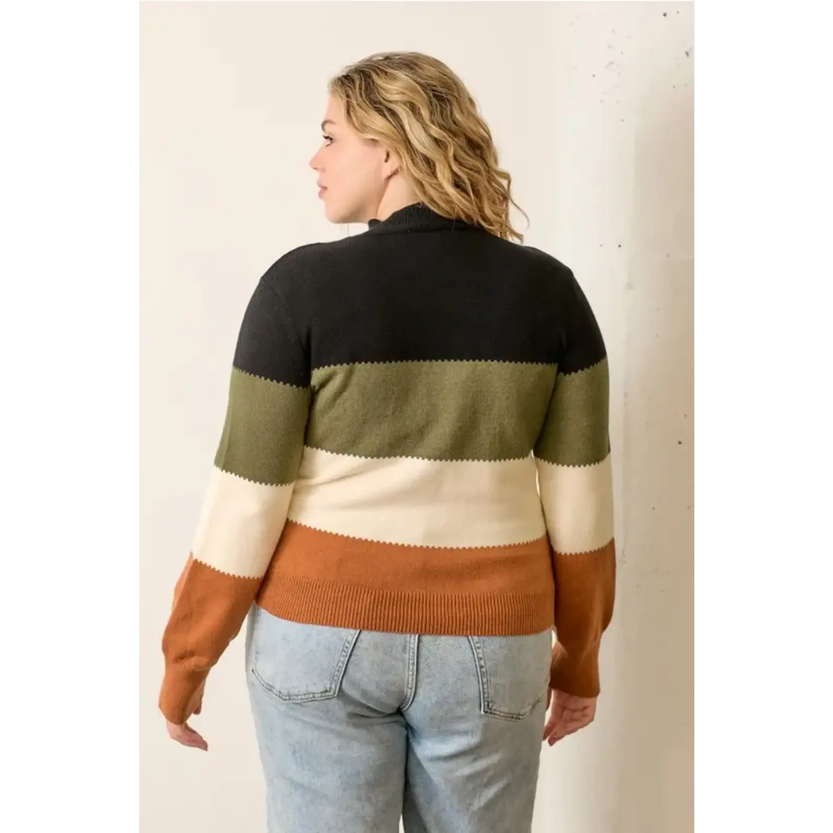 Polagram by Wellmade USA Colorblock Mockneck Sweater