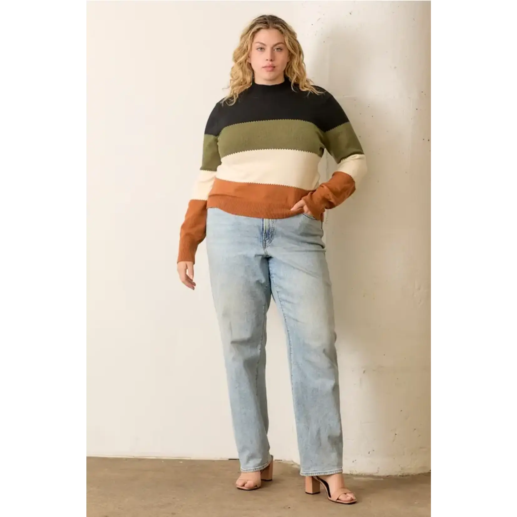Polagram by Wellmade USA Colorblock Mockneck Sweater