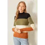 Polagram by Wellmade USA Colorblock Mockneck Sweater