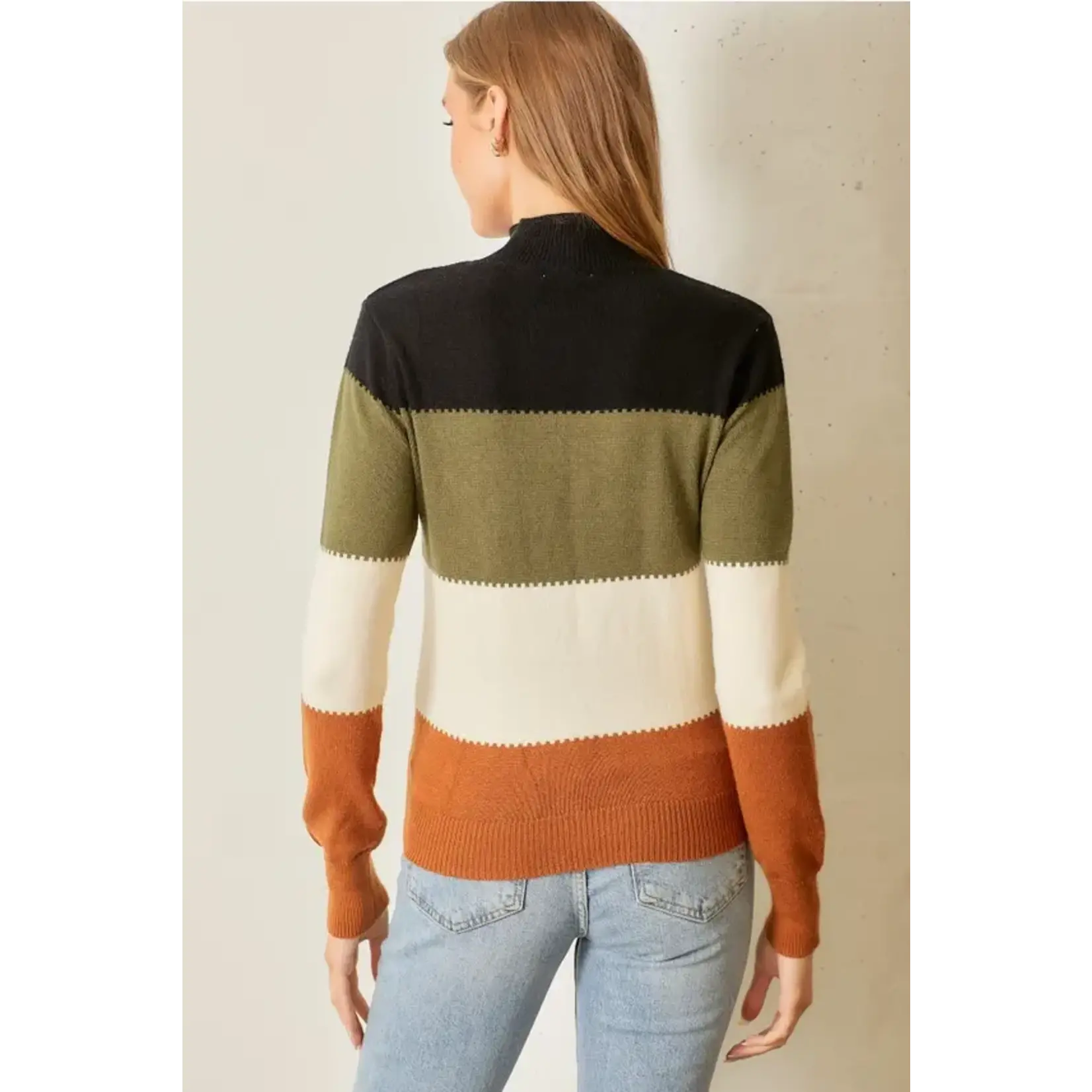 Polagram by Wellmade USA Colorblock Mockneck Sweater