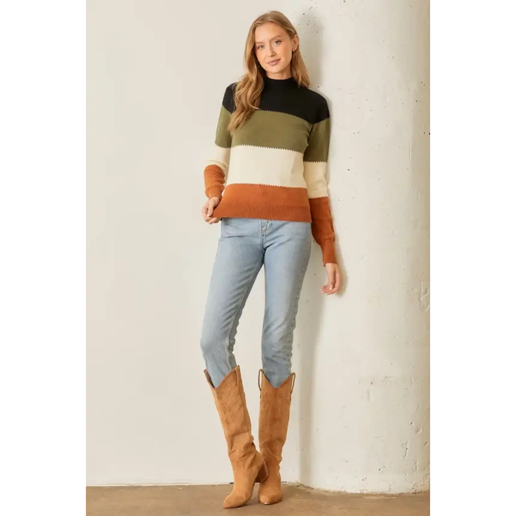 Polagram by Wellmade USA Colorblock Mockneck Sweater