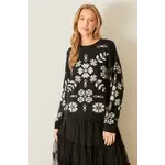 Polagram by Wellmade USA Floral Intarsia Pullover Sweater