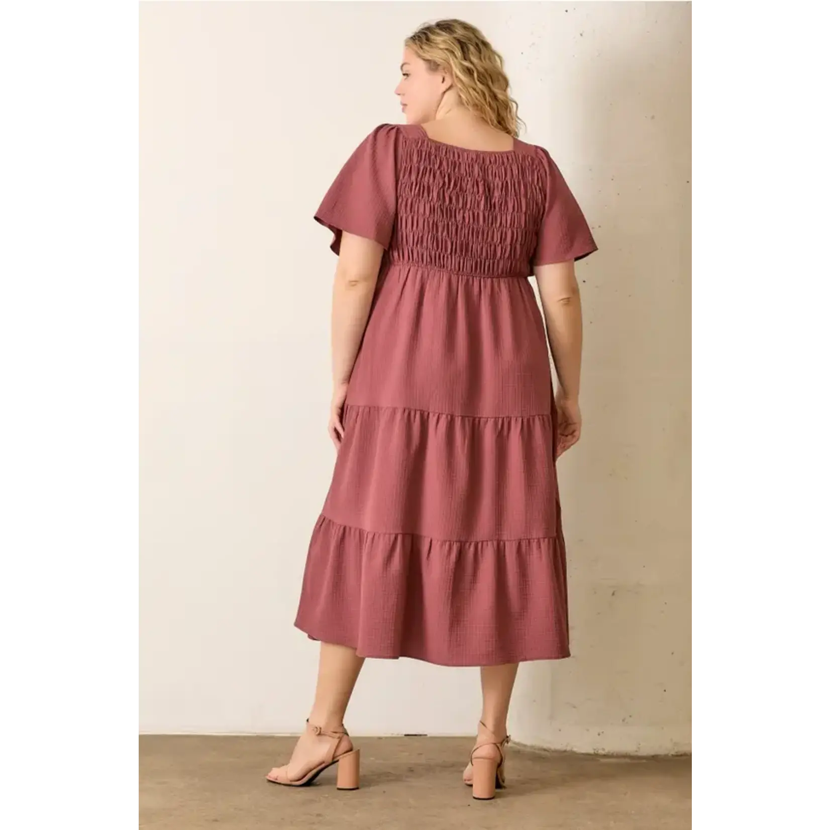 Polagram by Wellmade USA Mahogany Tiered Midi Dress