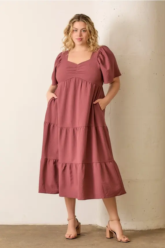 self portrait chiffon midi dress self-portrait - Burgundy Check Chiffon Midi Dress