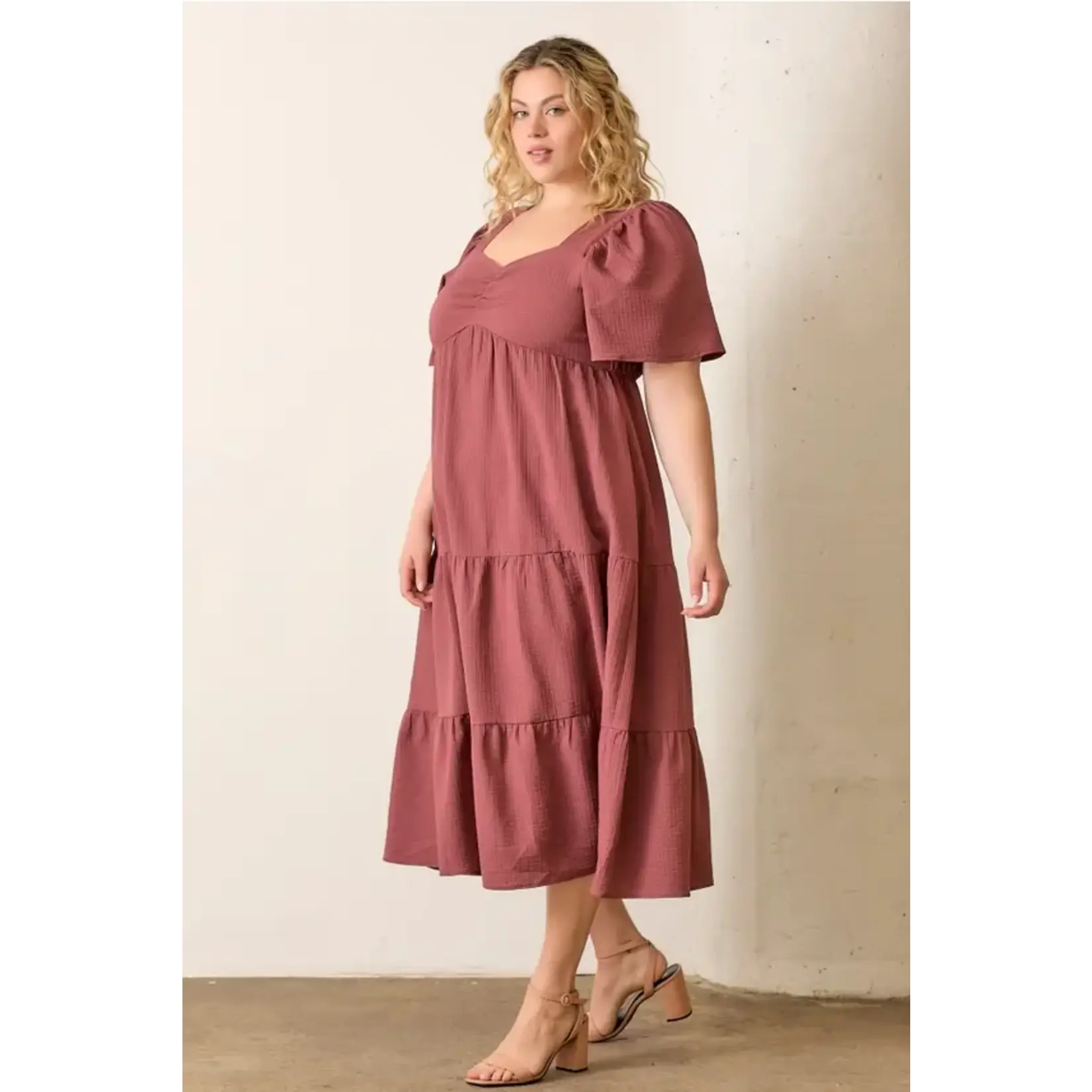 Polagram by Wellmade USA Mahogany Tiered Midi Dress
