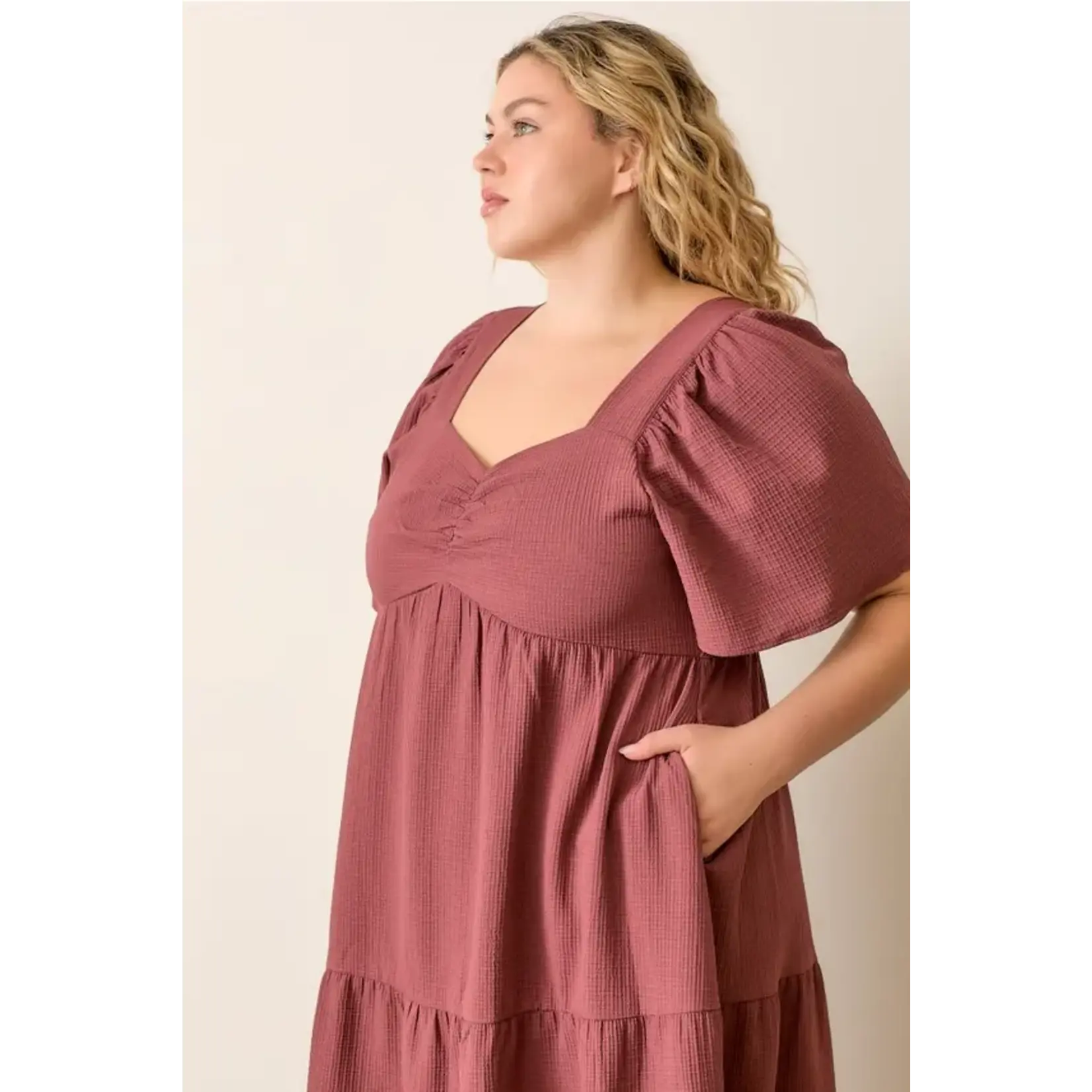 Polagram by Wellmade USA Mahogany Tiered Midi Dress
