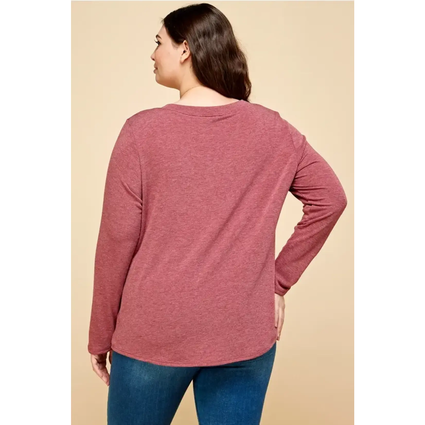Emerald Collection Burgundy Notch Neck Long Sleeve
