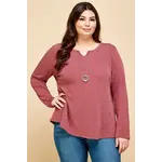 Emerald Collection Burgundy Notch Neck Long Sleeve