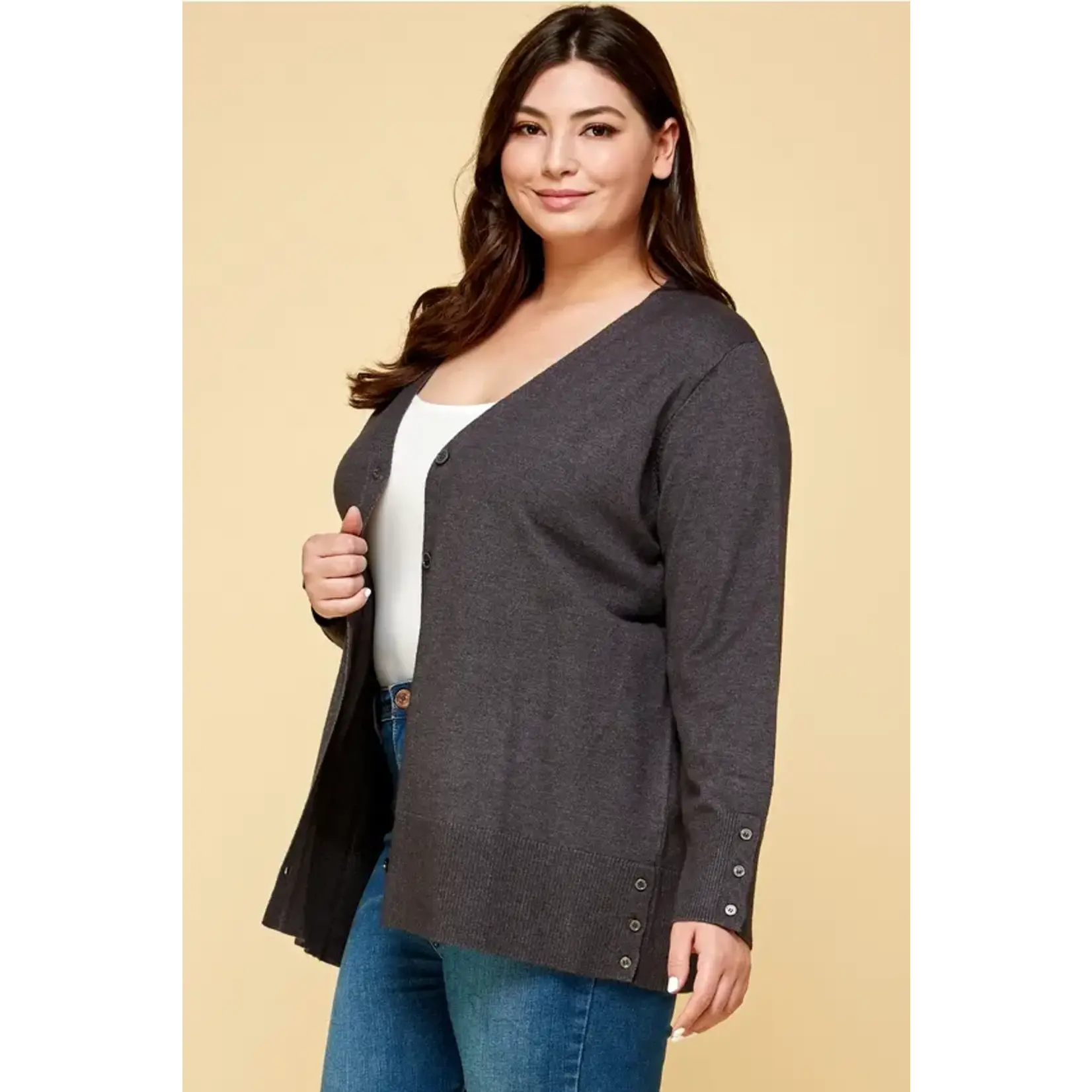 Emerald Collection Charcoal Button Up Cardigan
