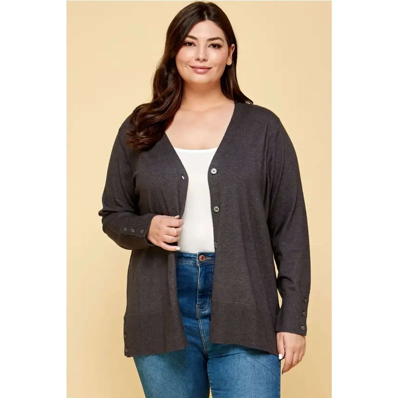 Emerald Collection Charcoal Button Up Cardigan