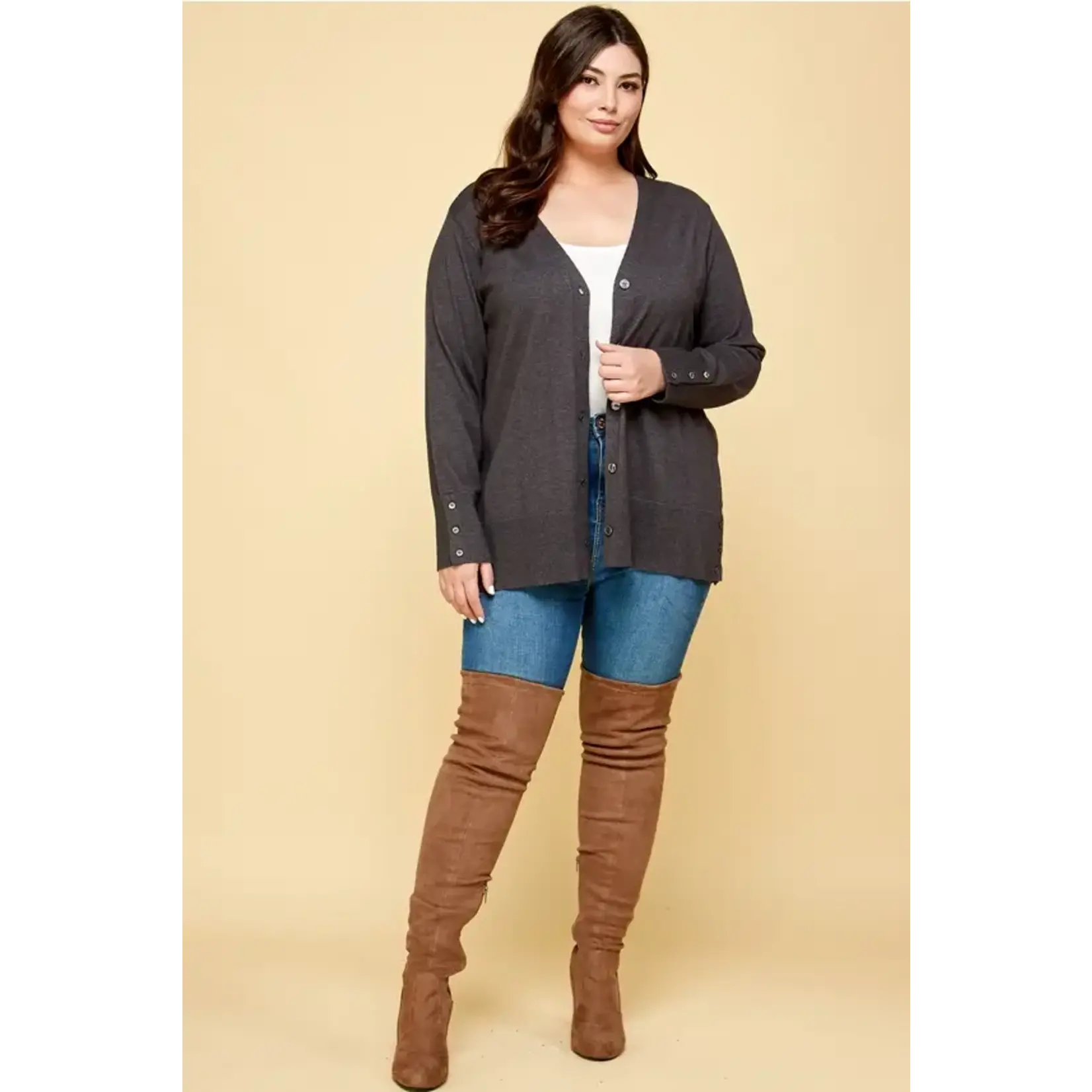 Emerald Collection Charcoal Button Up Cardigan