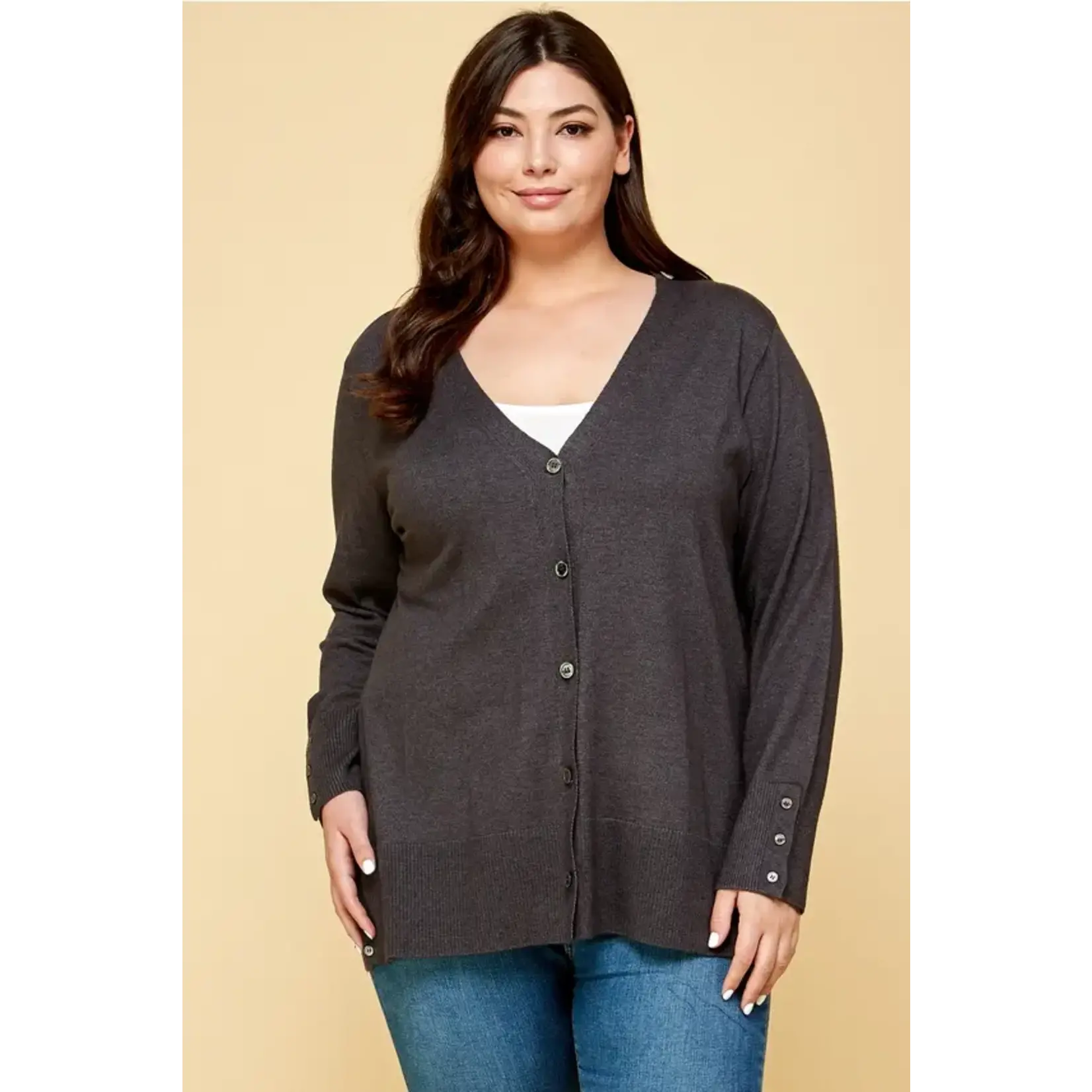 Emerald Collection Charcoal Button Up Cardigan