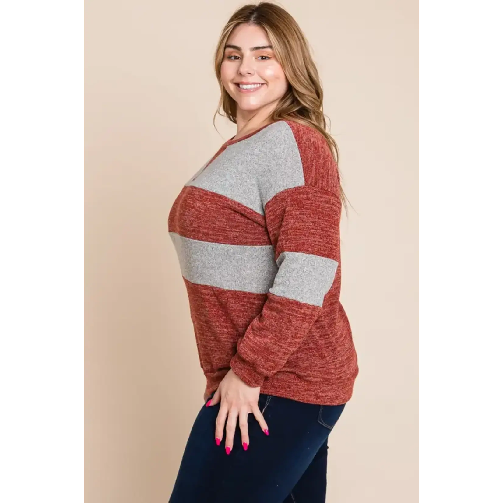 Emerald Collection Rust Color Block Sweater