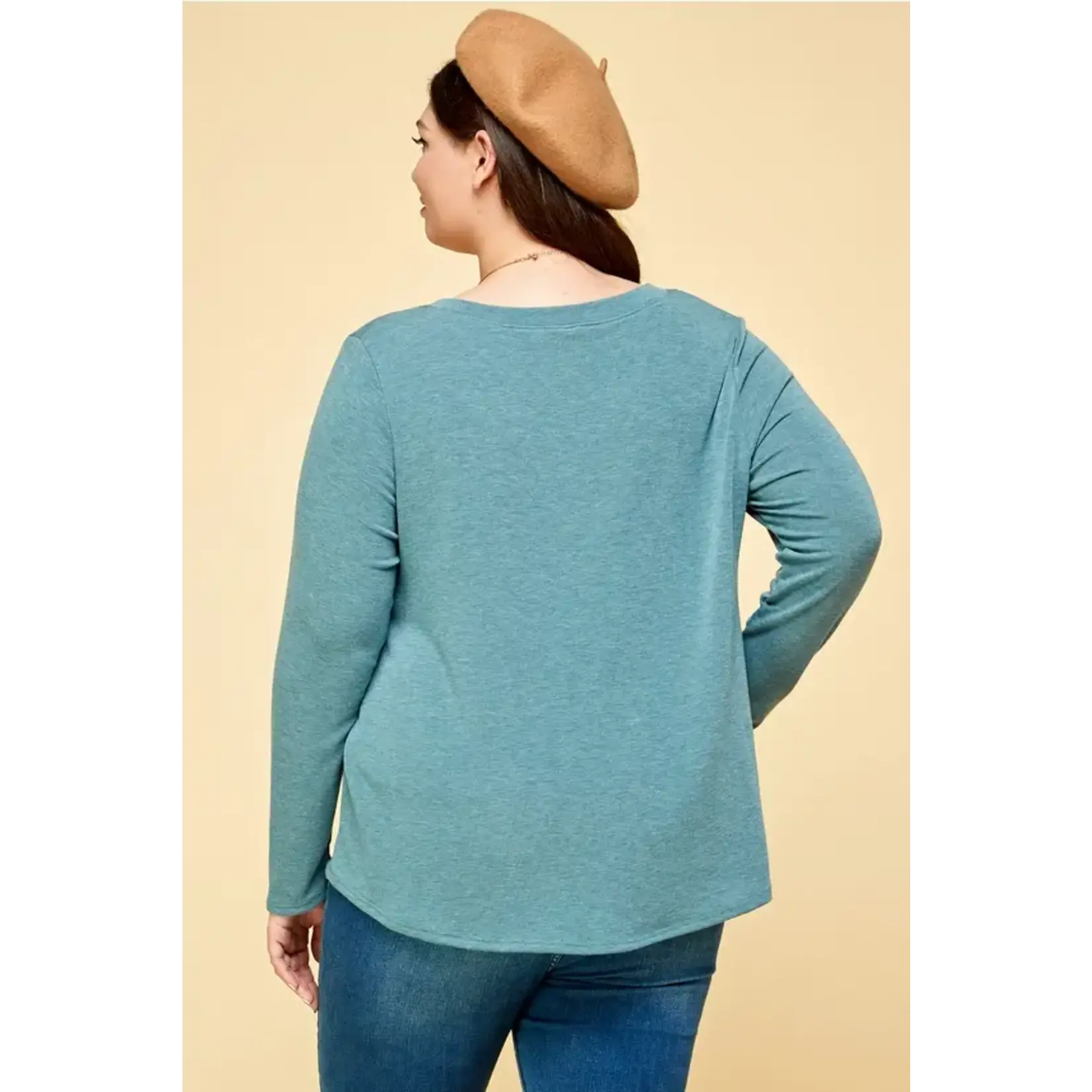 Emerald Collection Teal Notch Neck Long Sleeve