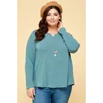 Emerald Collection Teal Notch Neck Long Sleeve