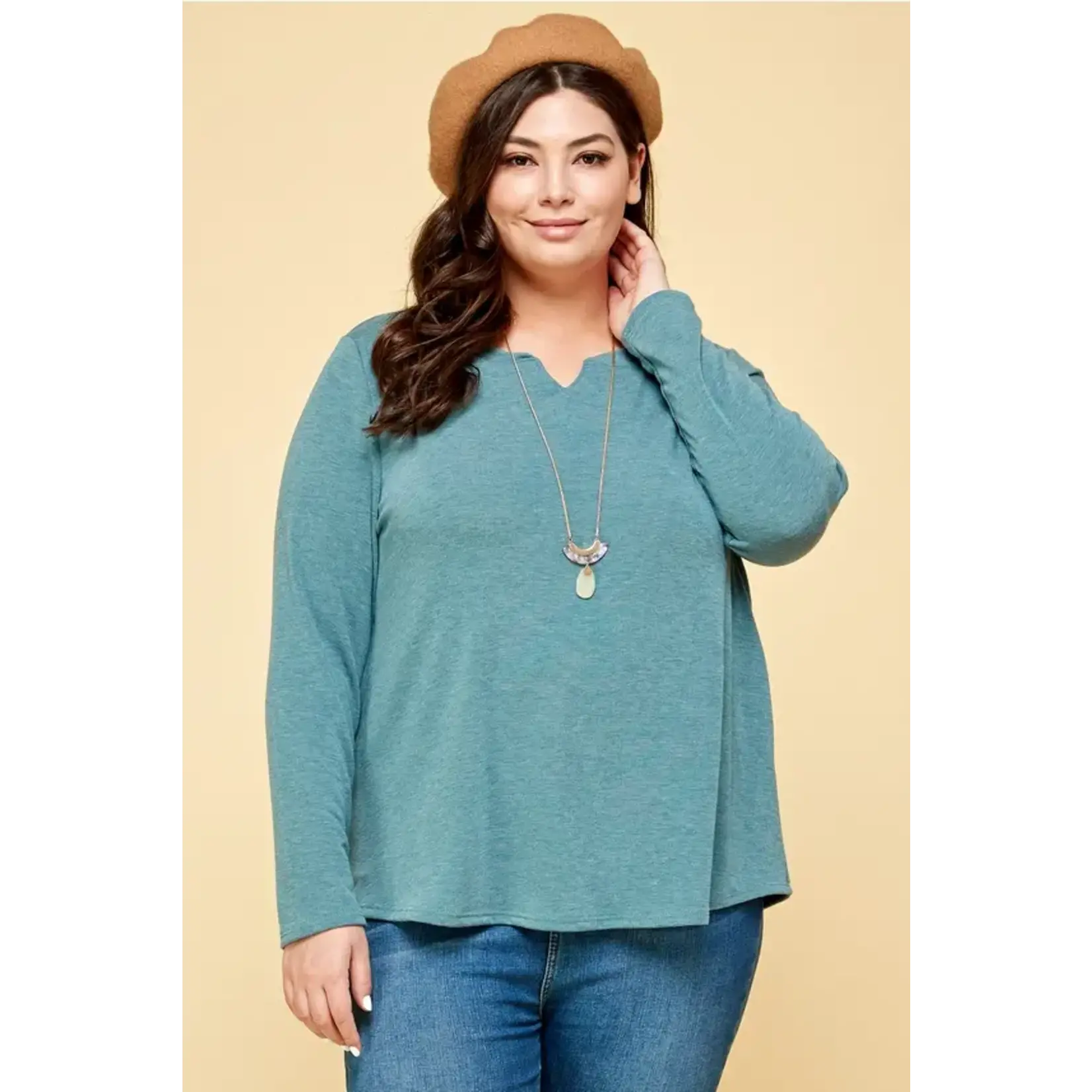 Emerald Collection Teal Notch Neck Long Sleeve