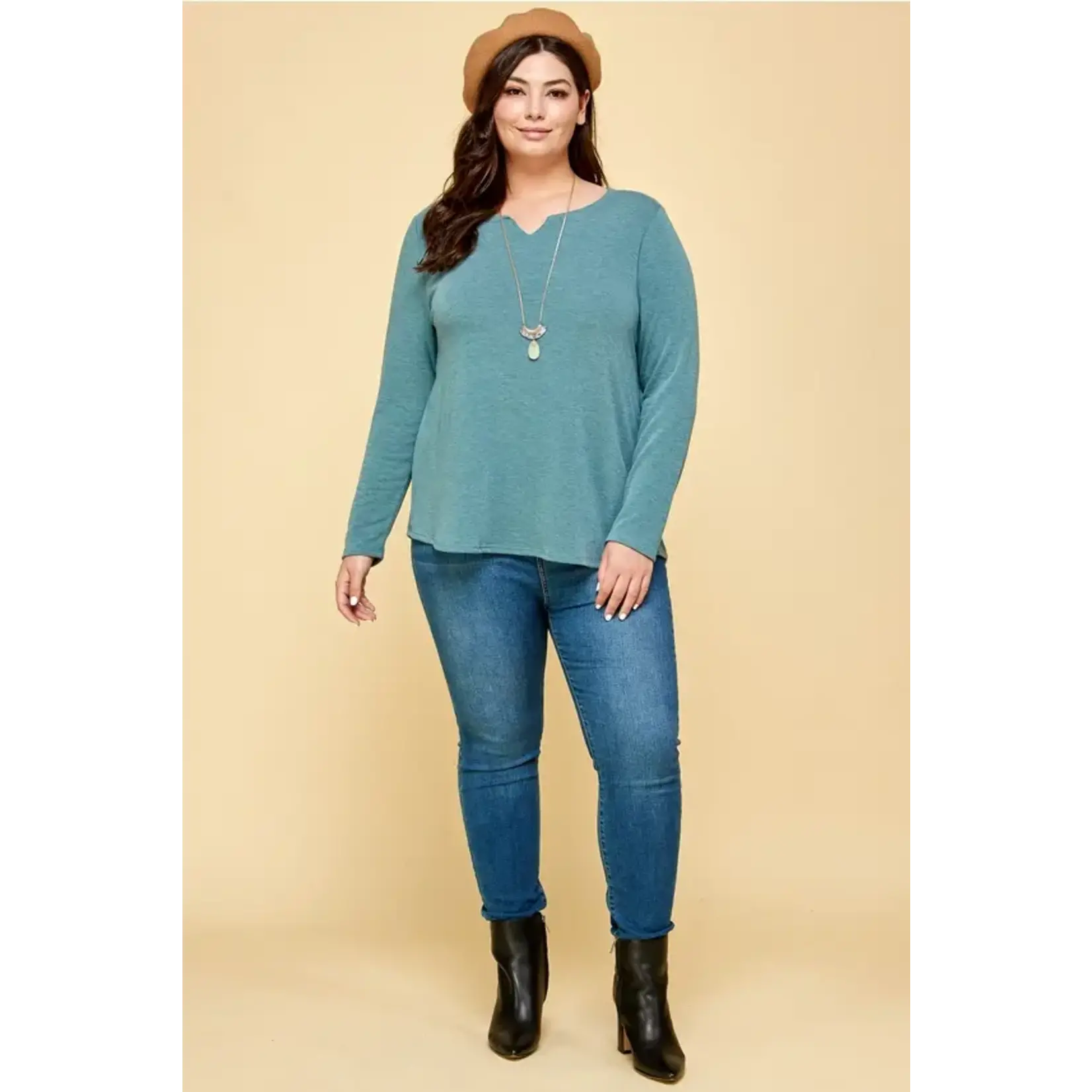 Emerald Collection Teal Notch Neck Long Sleeve