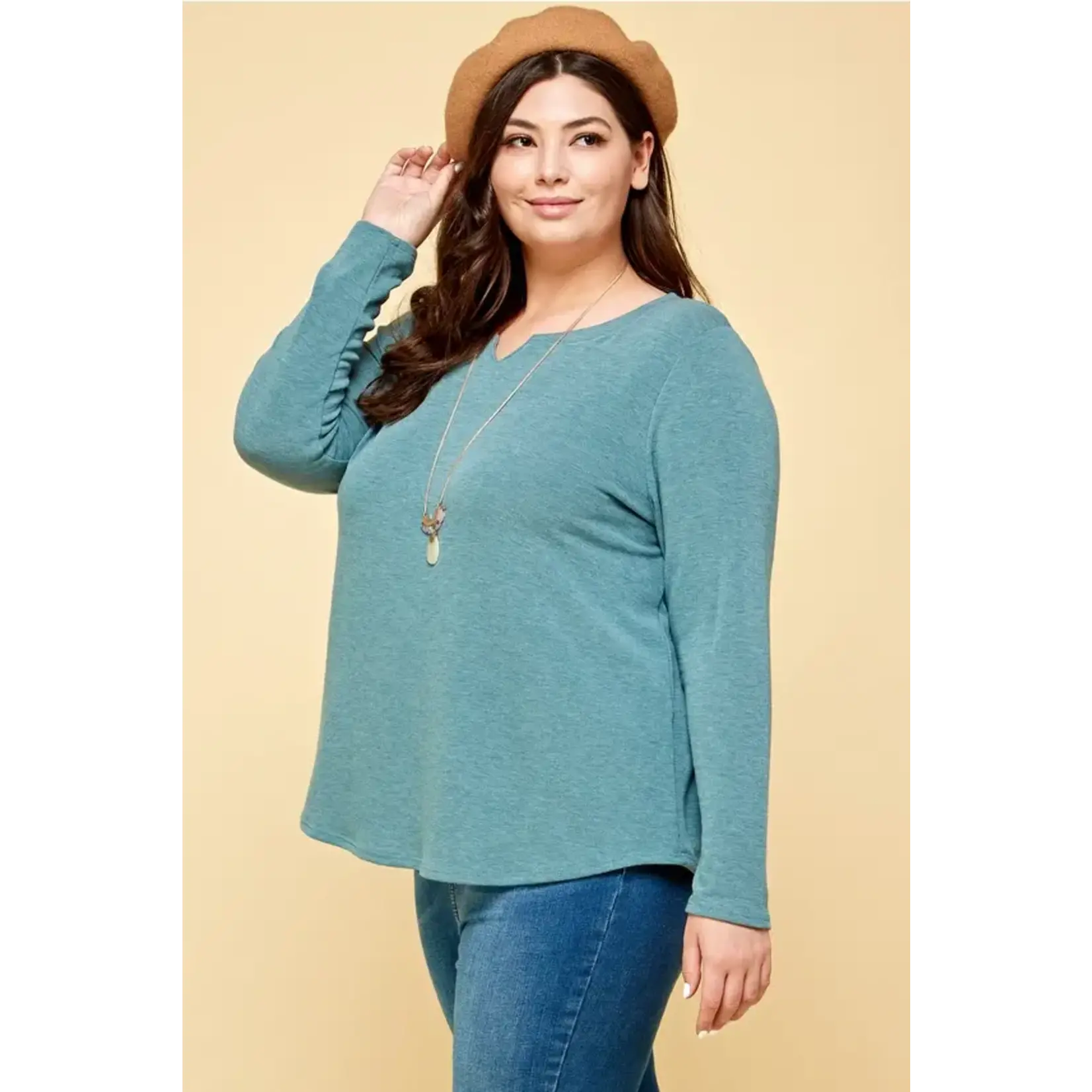 Emerald Collection Teal Notch Neck Long Sleeve