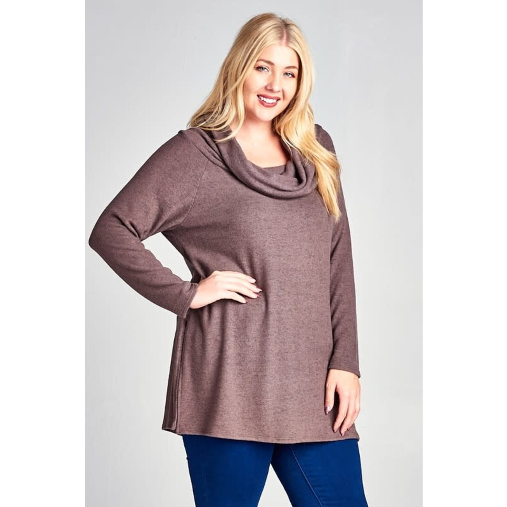 Emerald Collection Walnut Brown Hacci Cowl Neck Top