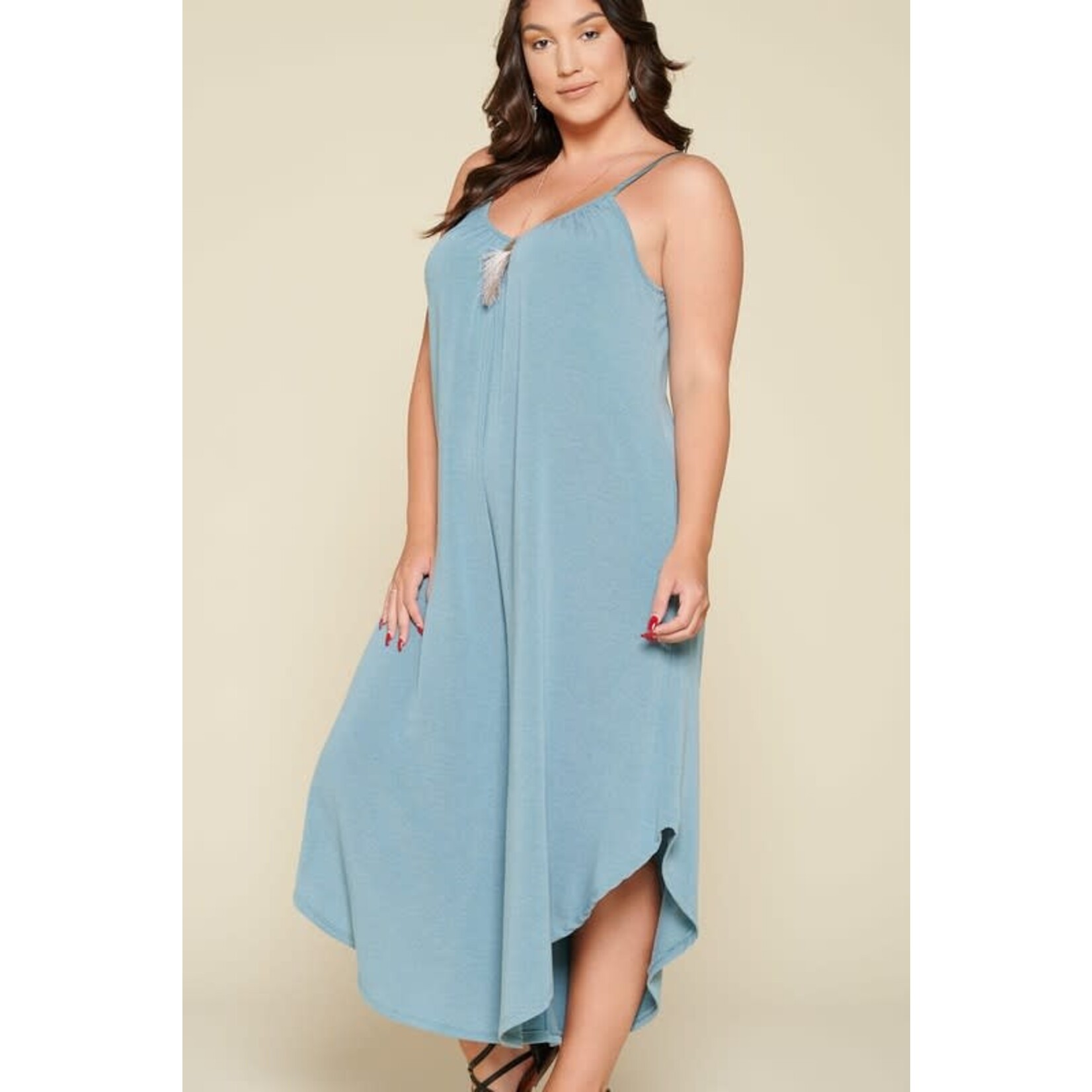 Emerald Collection Antique Blue French Terry Wide Leg Jumpsuit