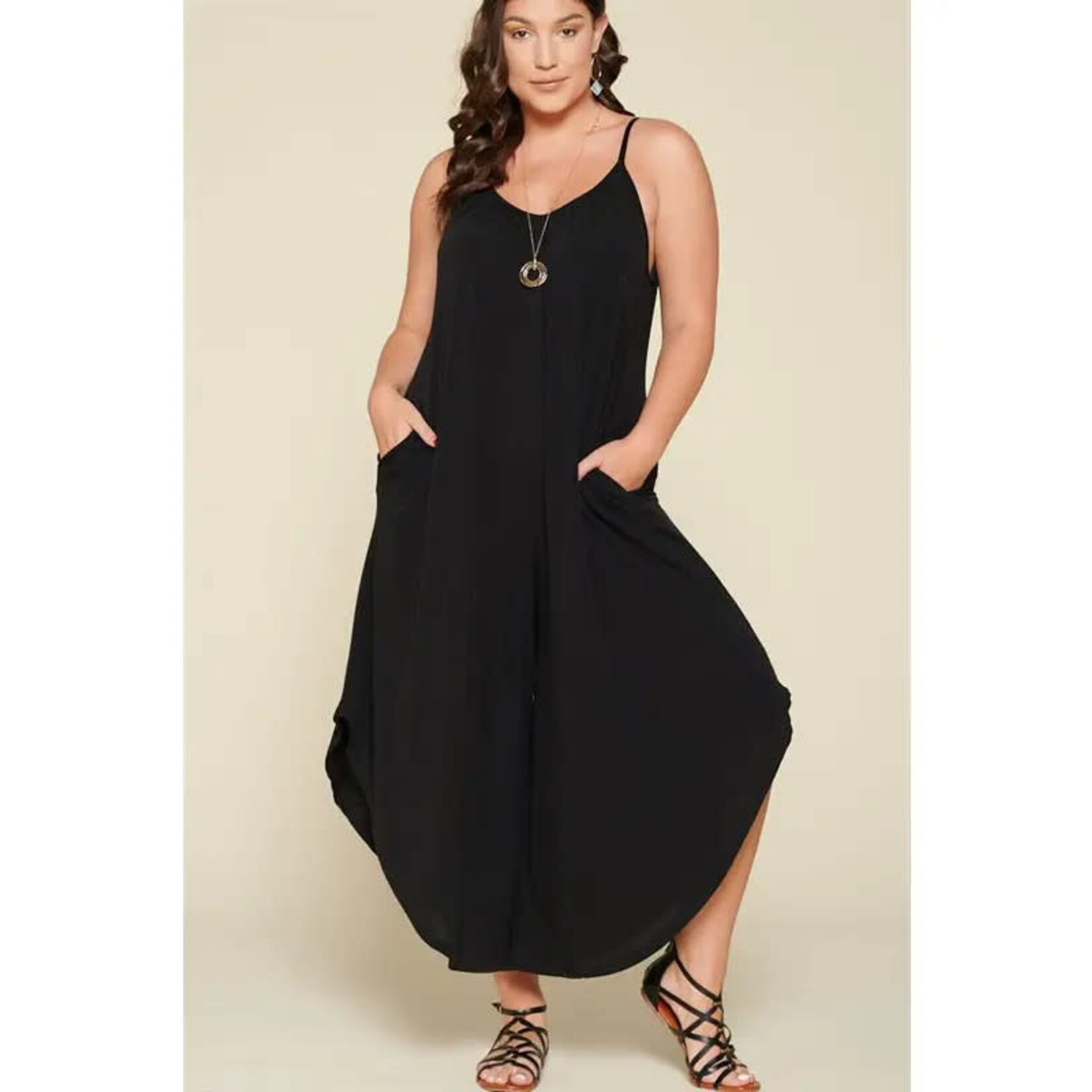 Emerald Collection Black French Terry Wide Leg Jumpsuit