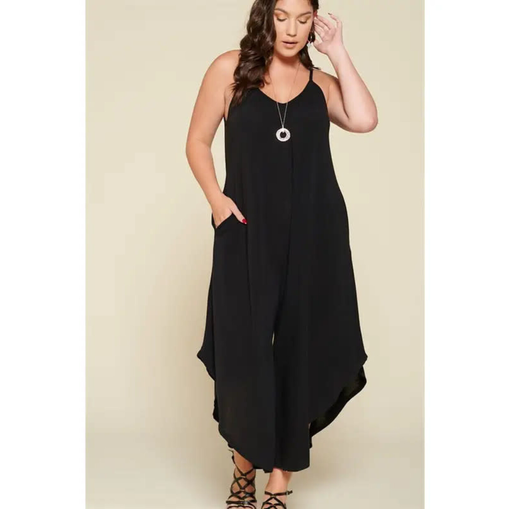 Emerald Collection Black French Terry Wide Leg Jumpsuit