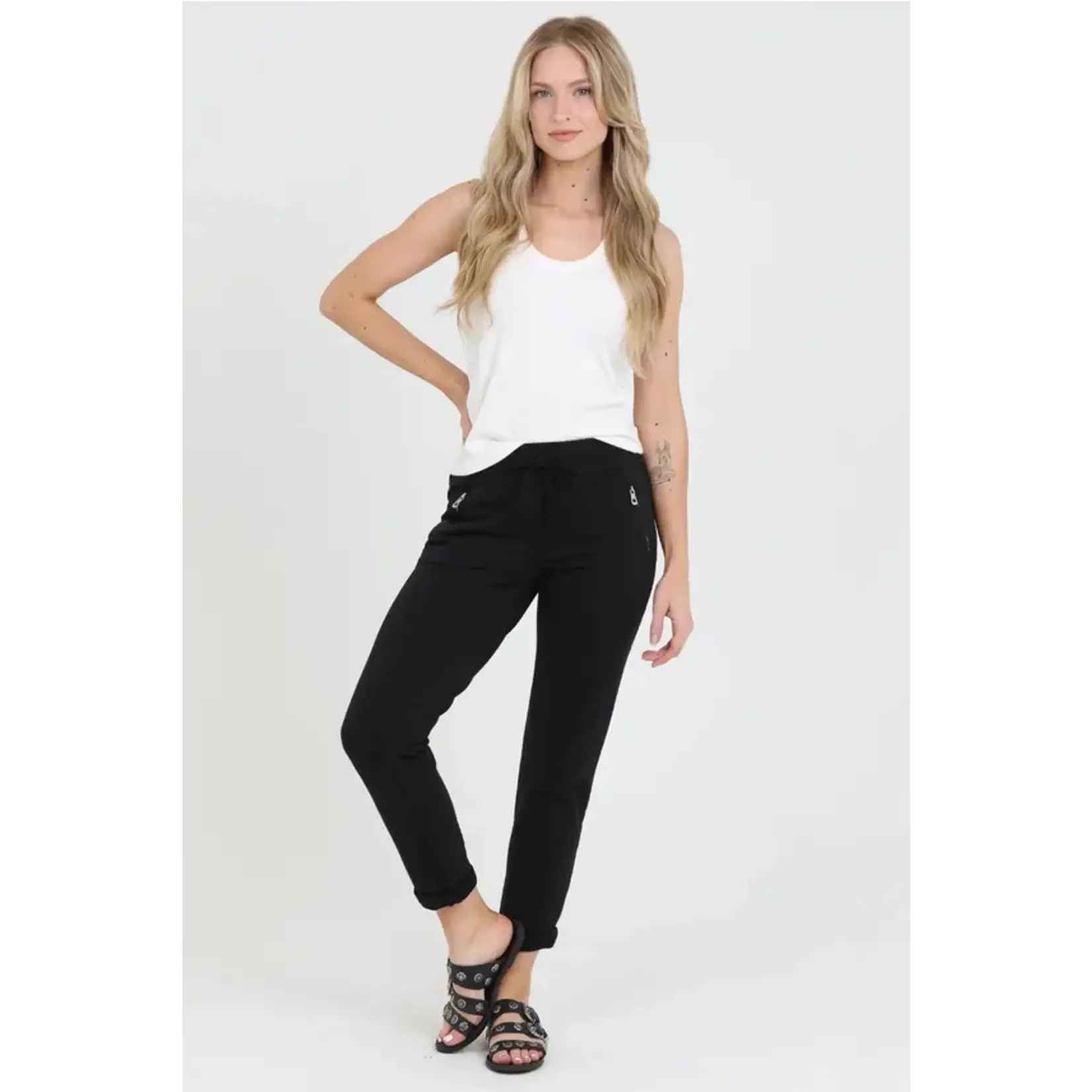 Black Tie Front Zip Pocket Joggers