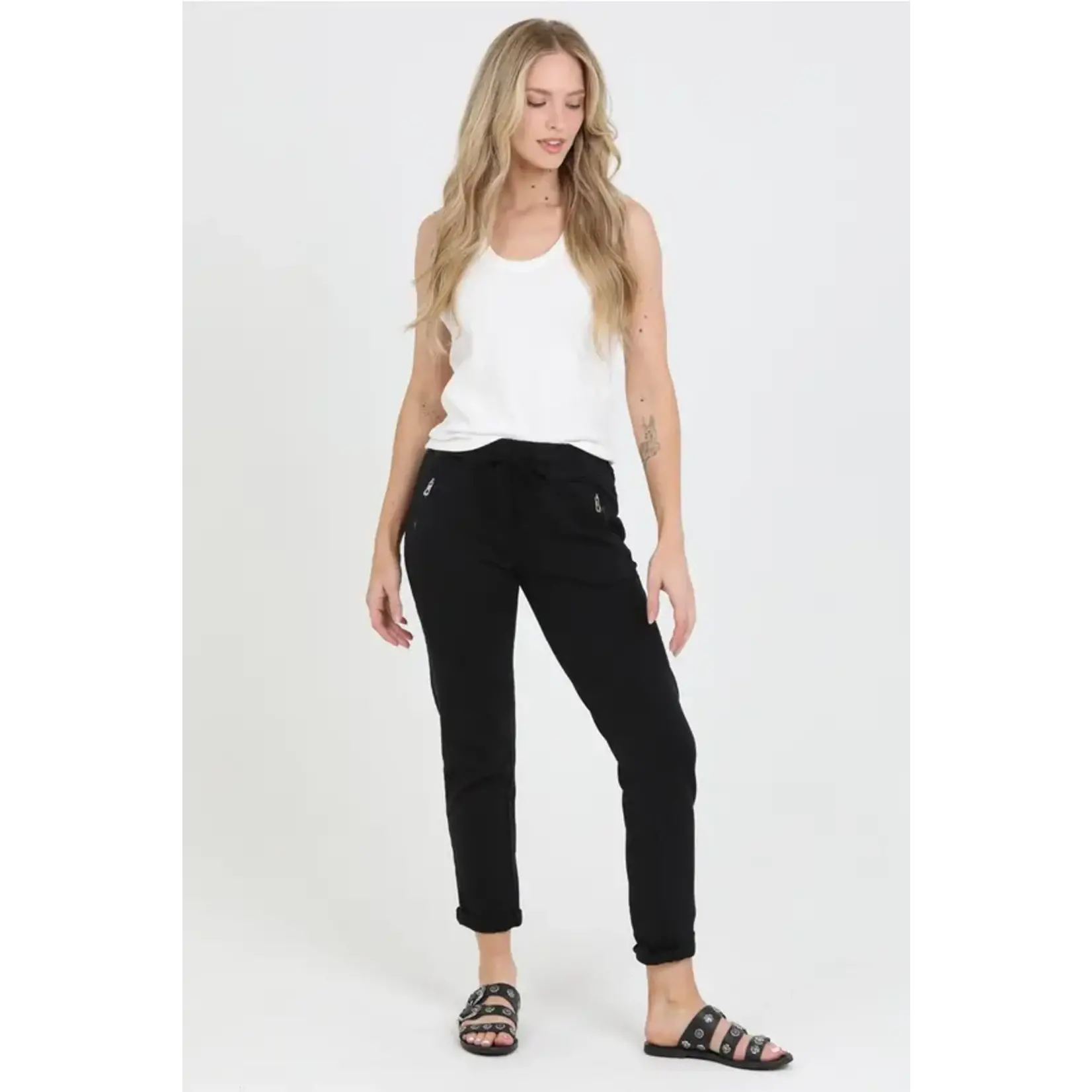 Black Tie Front Zip Pocket Joggers
