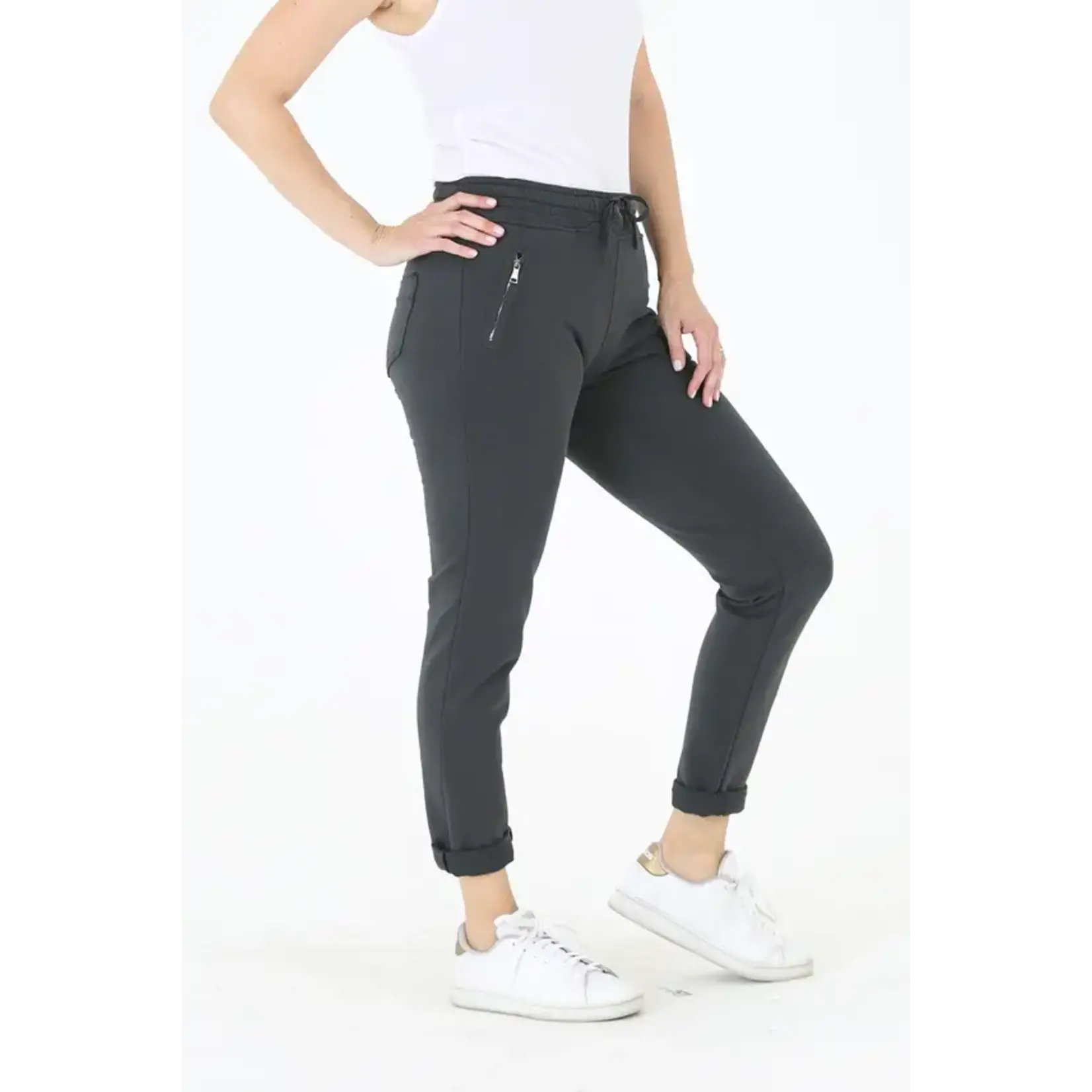 Charcoal  Tie Front Zip Pocket Joggers