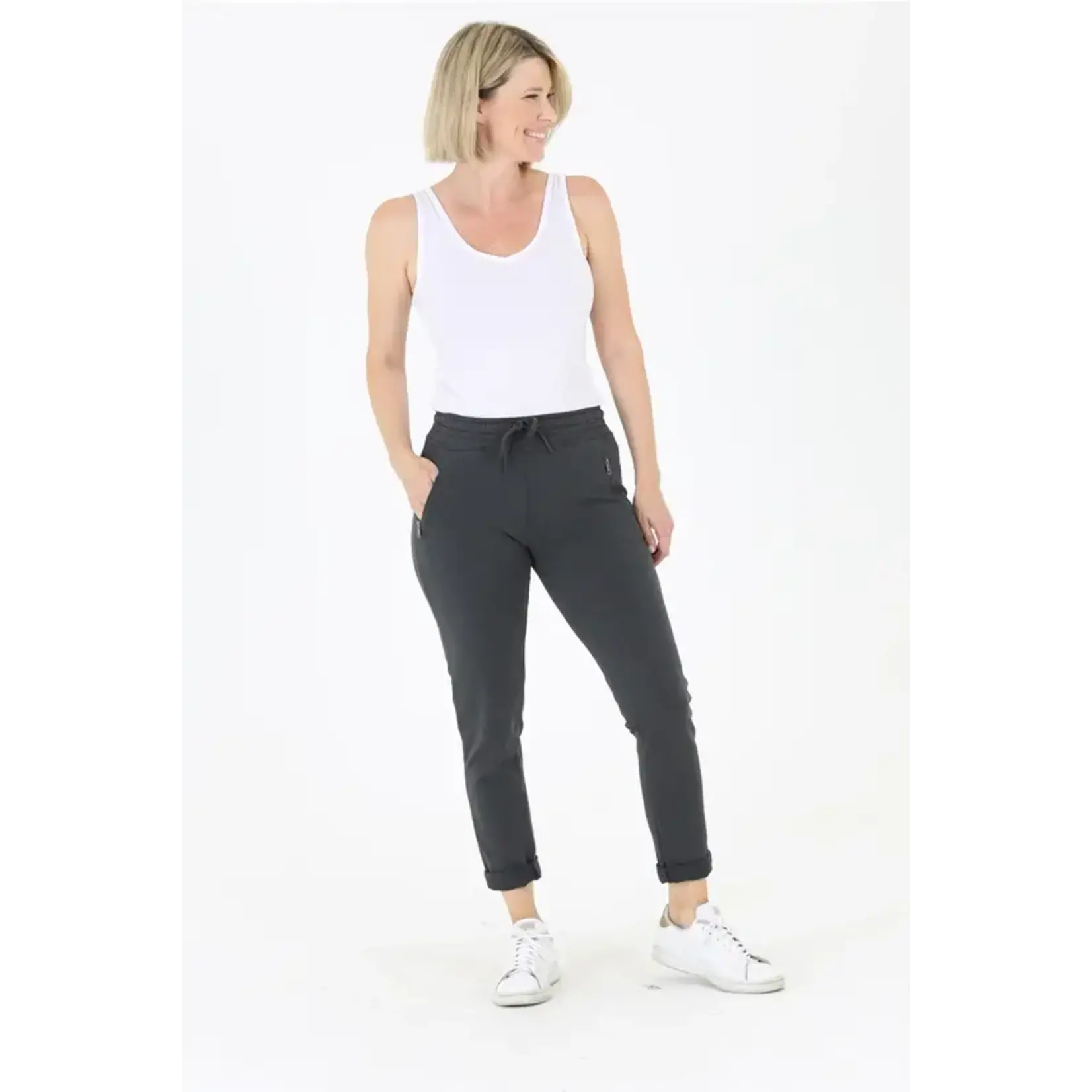 Charcoal  Tie Front Zip Pocket Joggers