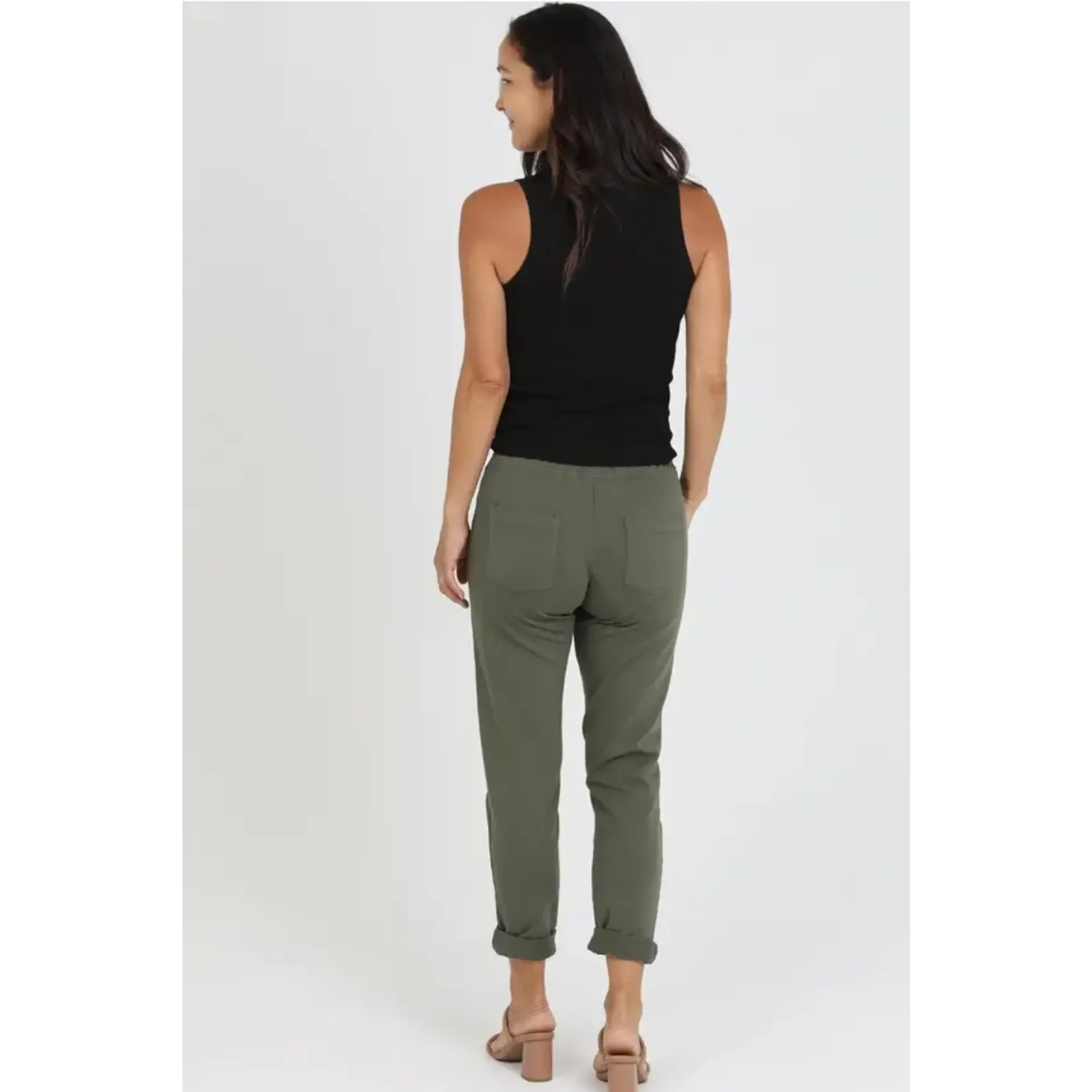 Dark Olive Tie Front Zip Pocket Joggers