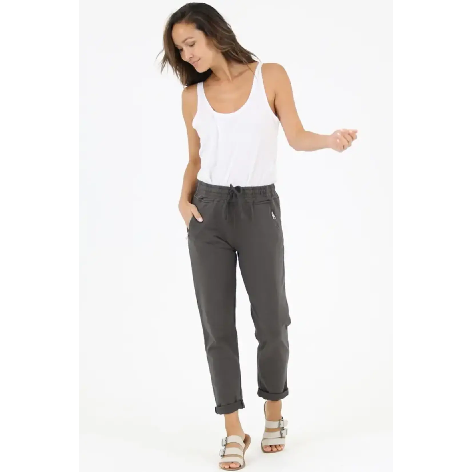Slate Tie Front Zip Pocket Joggers
