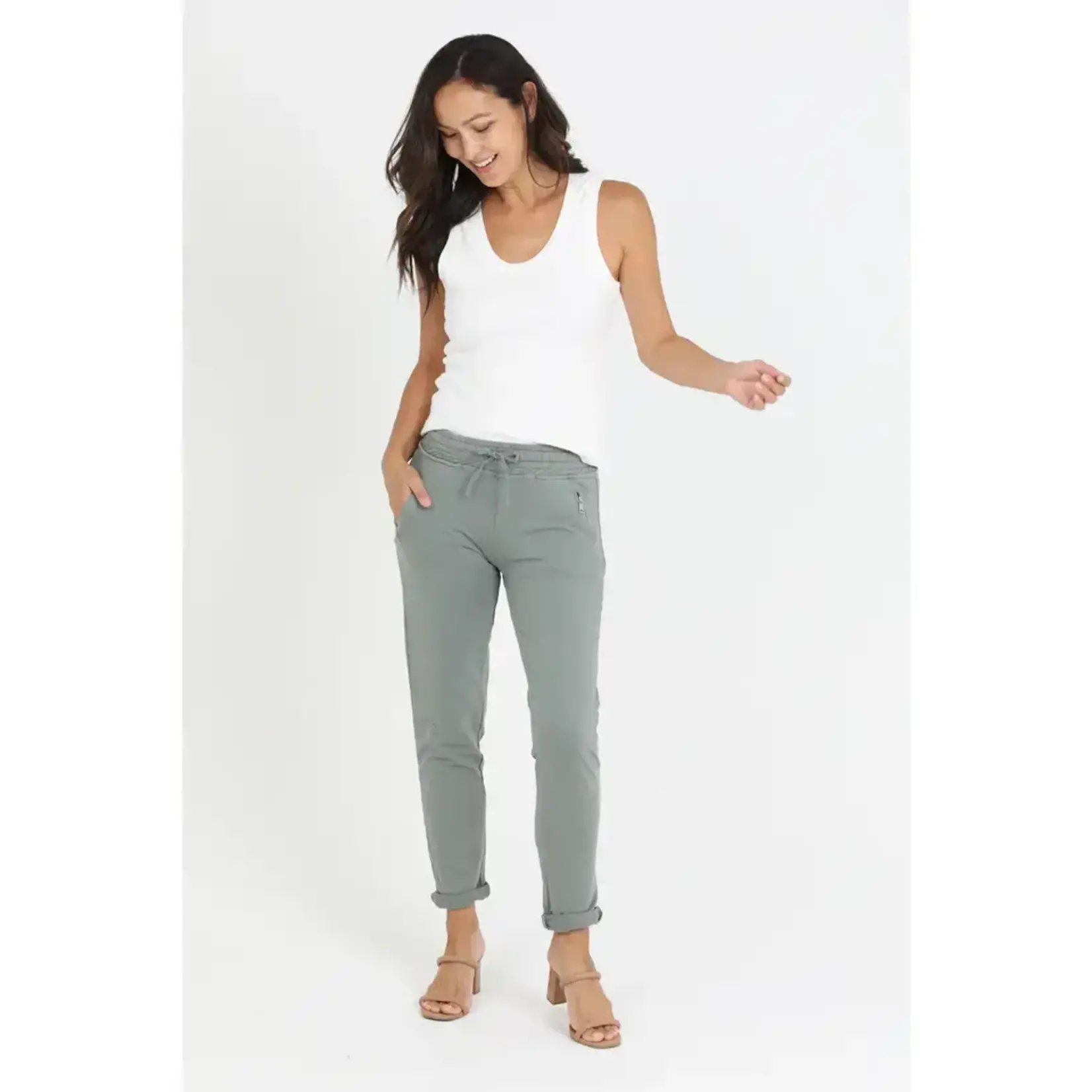 Olive Tie Front Zip Pocket Joggers
