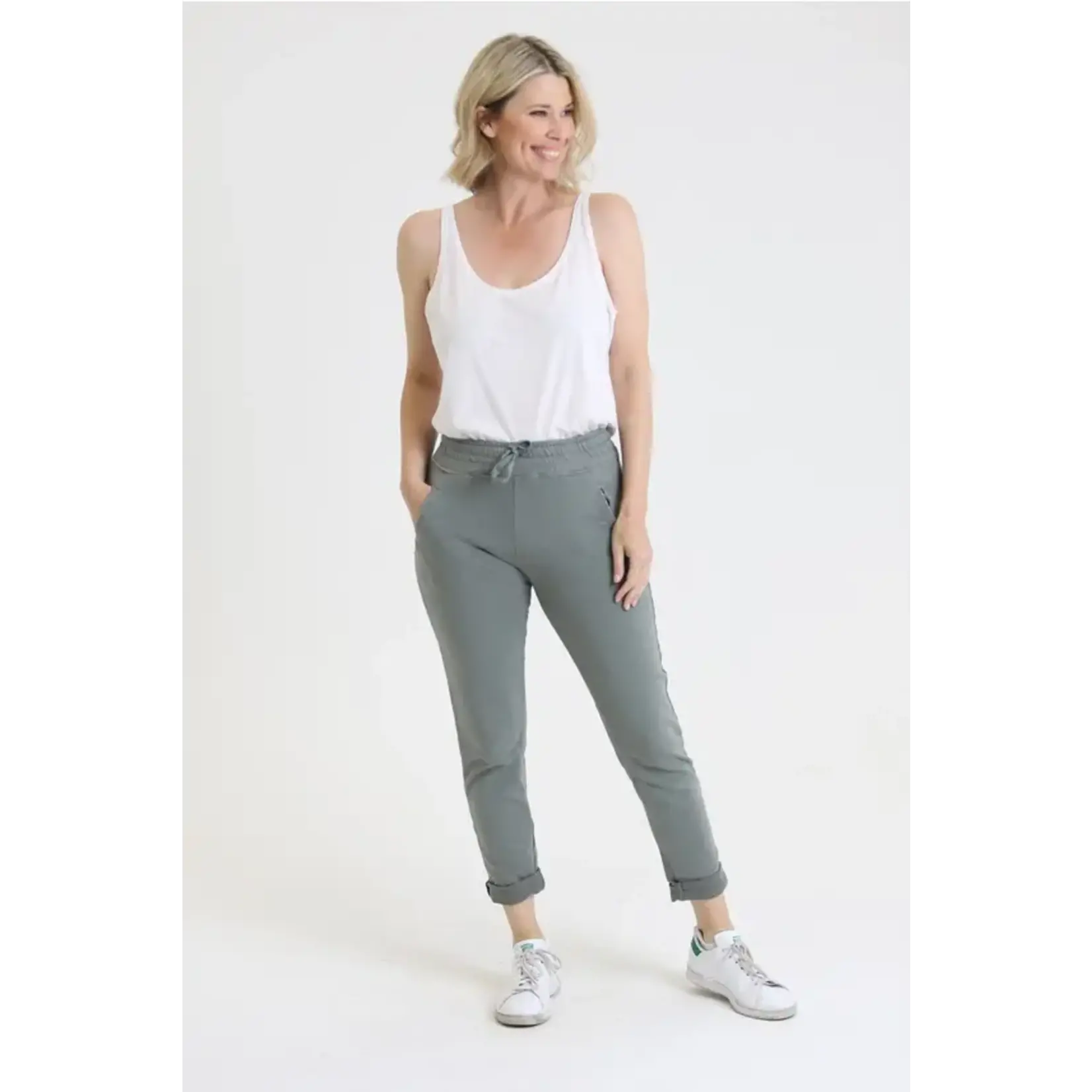 Olive Tie Front Zip Pocket Joggers