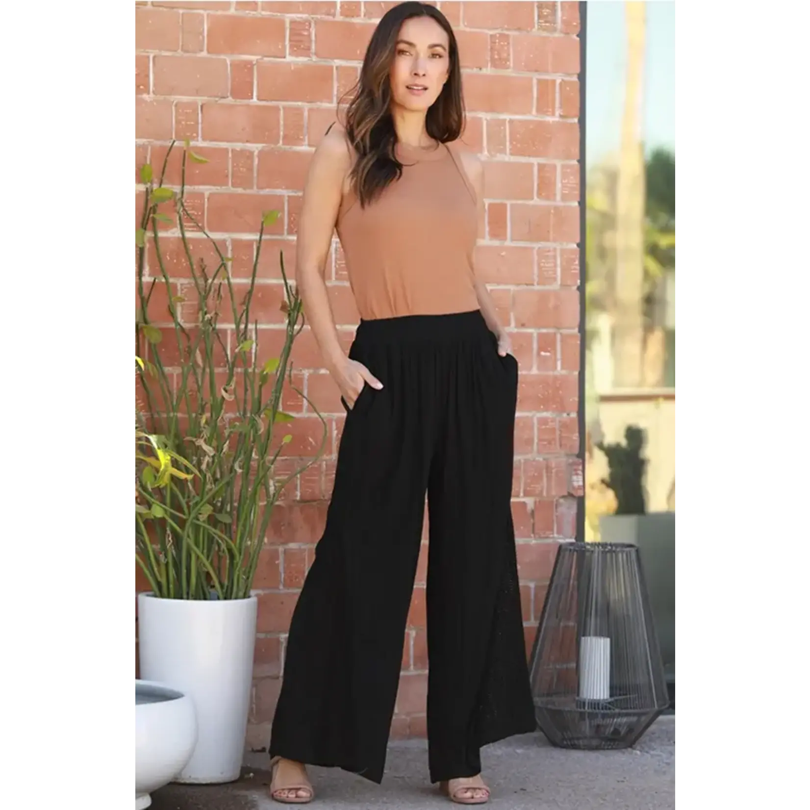 Black Lace Inset Wide Leg Pants