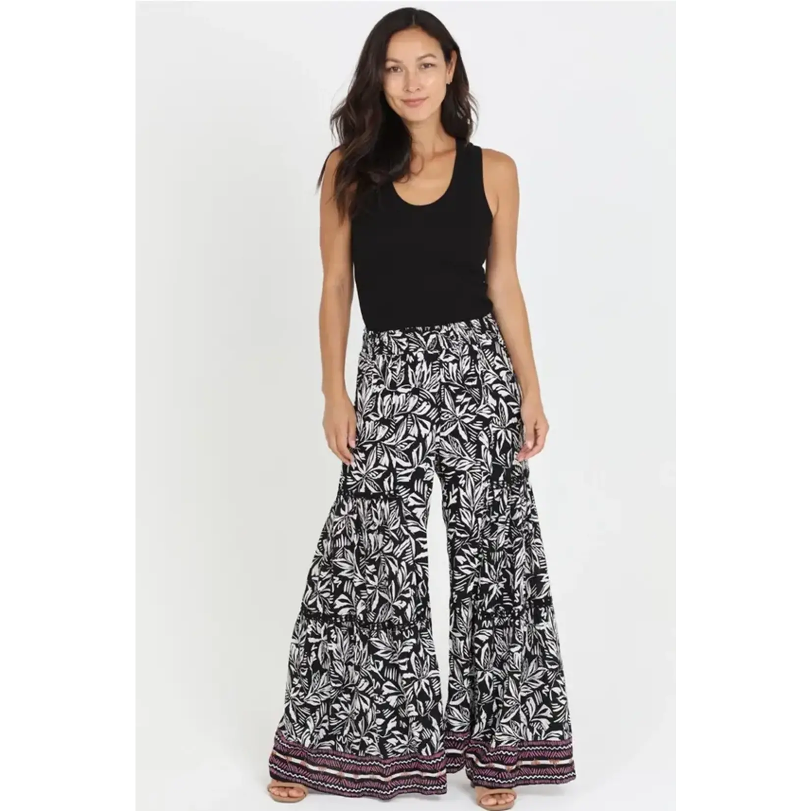Black & White Lace Inset Wide Leg Pants