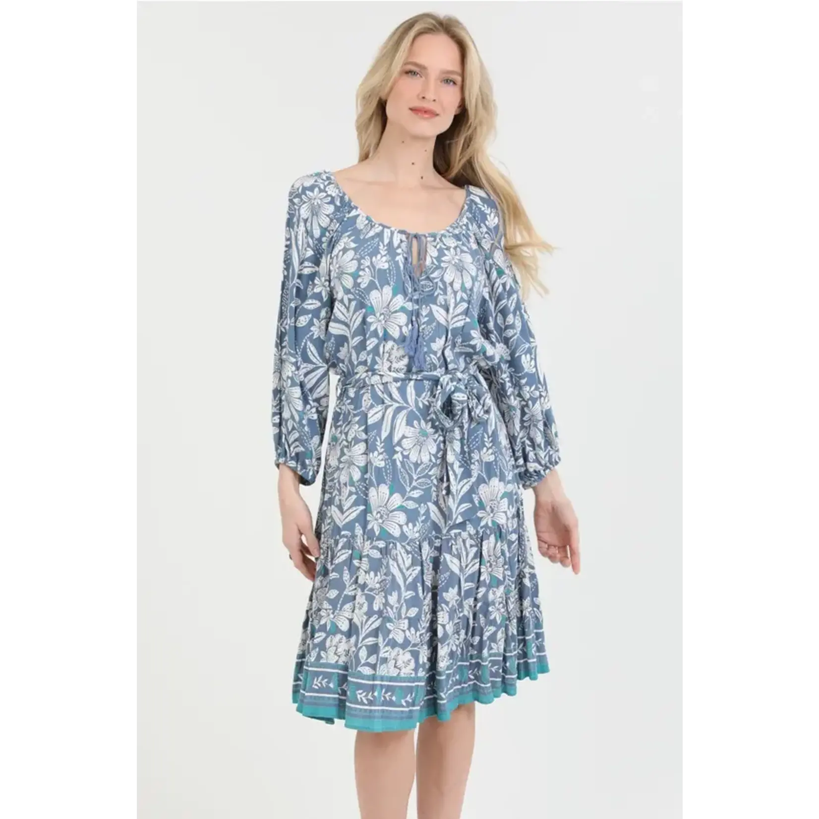 Blue Floral Tiered Dress