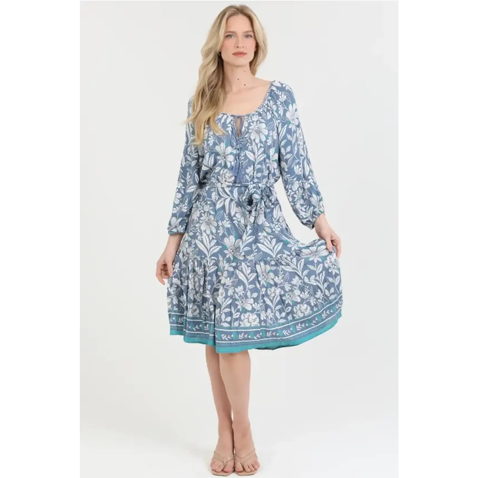 Blue Floral Tiered Dress