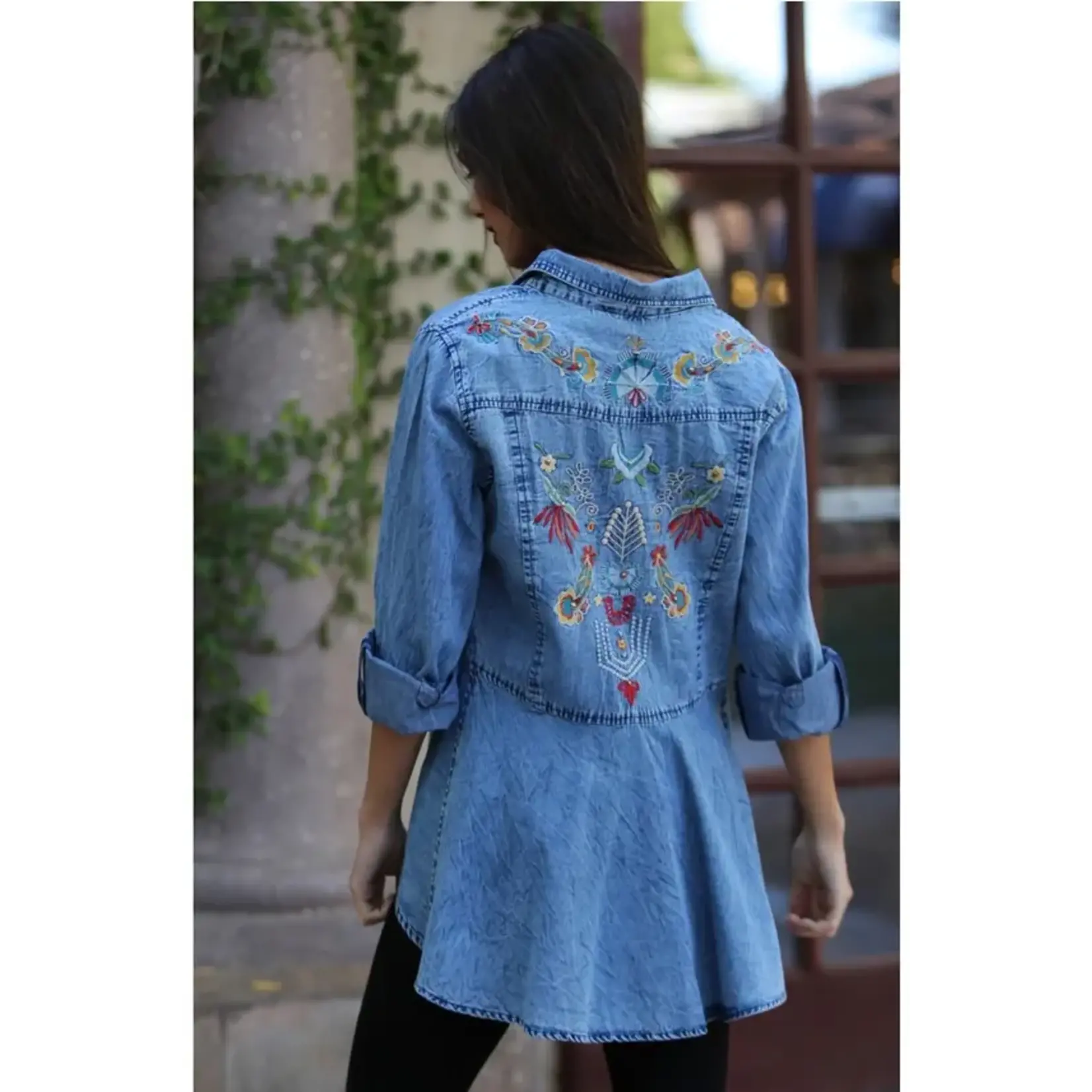 Embroidered Denim Button Up