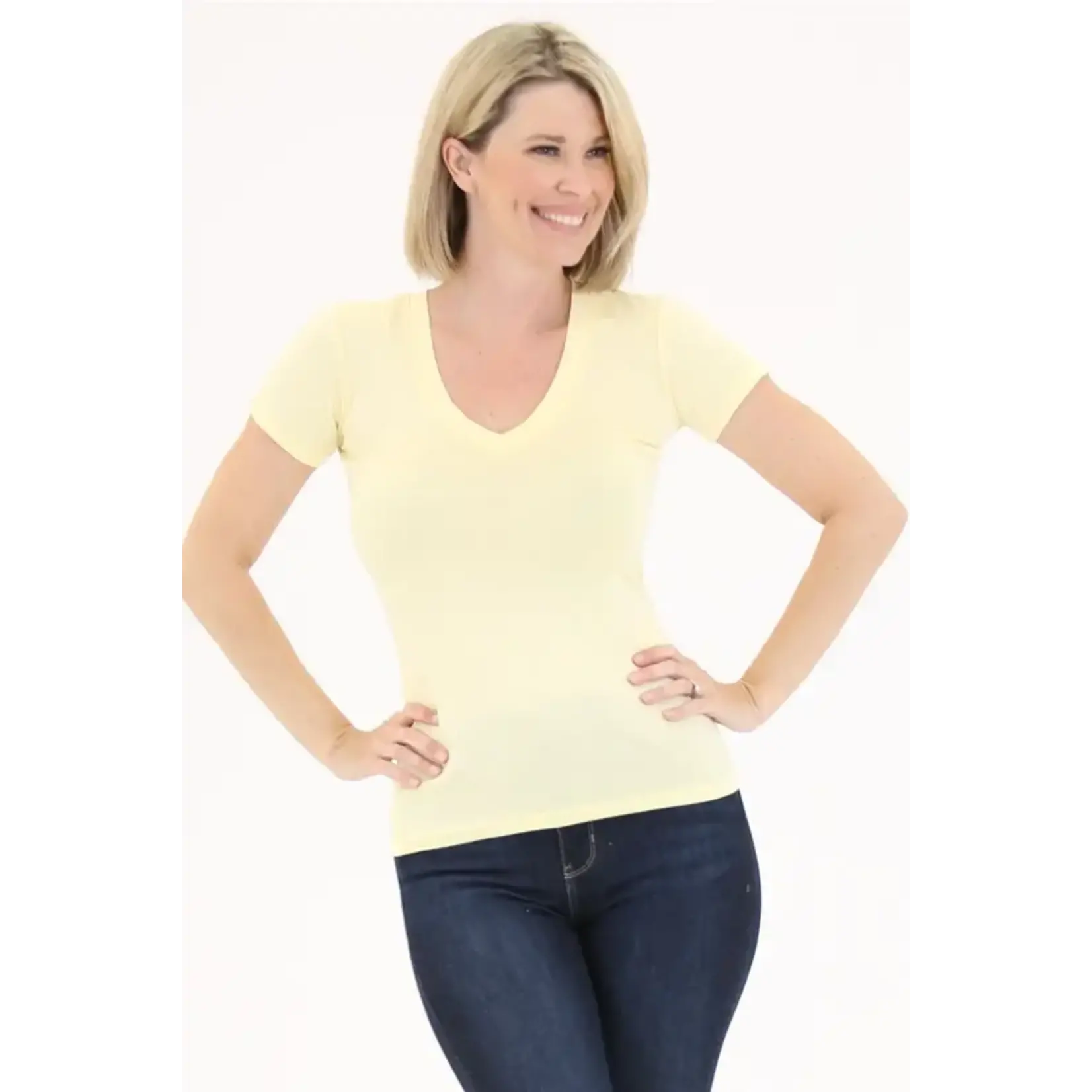 Pale Yellow V Neck Top