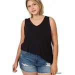 Zenana Black Sleeveless V Neck Top