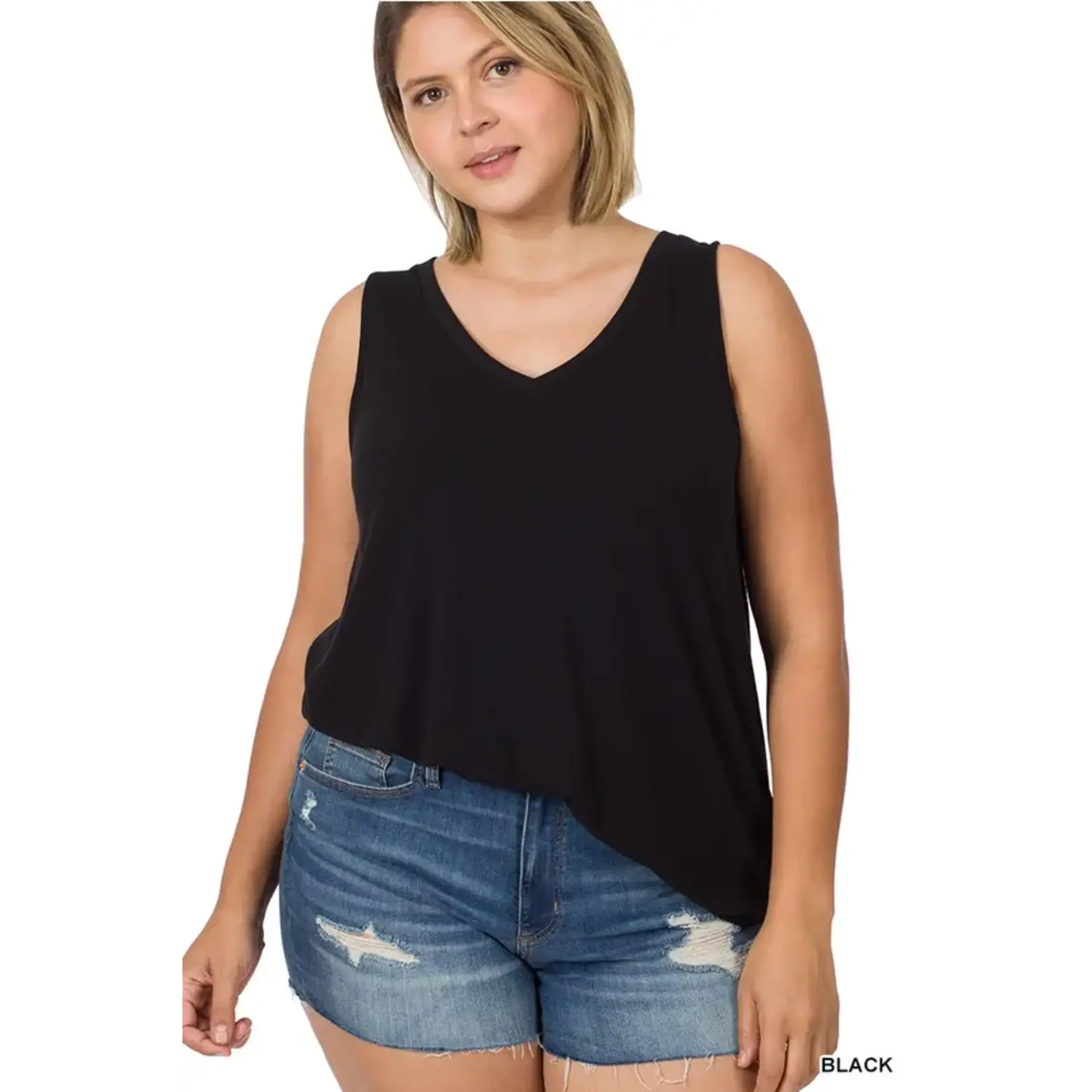 Zenana Black Sleeveless V Neck Top