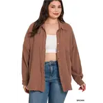 Zenana Brown Cotton Guaze Button Up