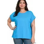 Zenana Deep Sky Cotton Modal Rolled Sleeve Tee