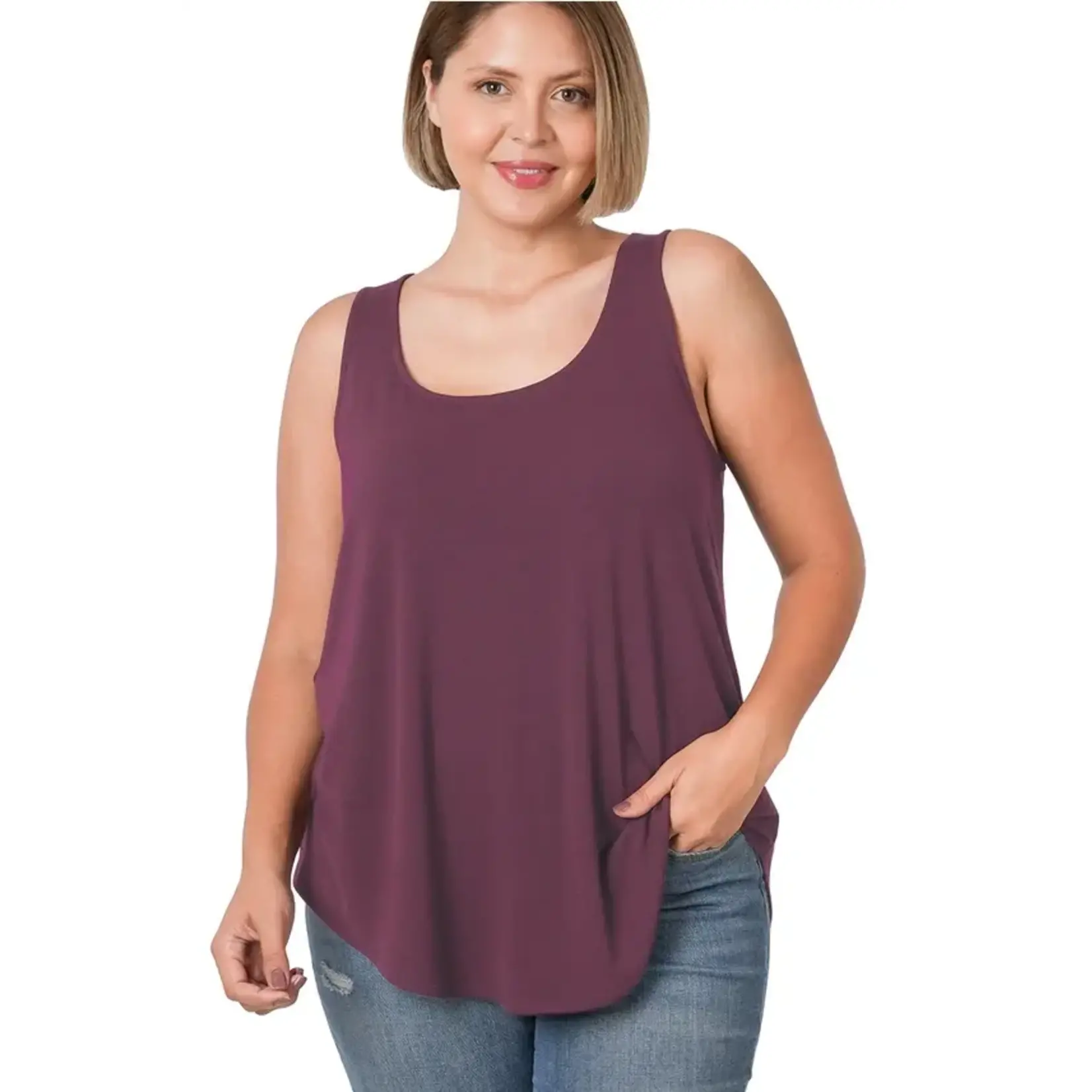 Zenana Eggplant Rounded Hem Tank Top