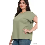 Zenana Olive Cotton Modal Rolled Sleeve Tee